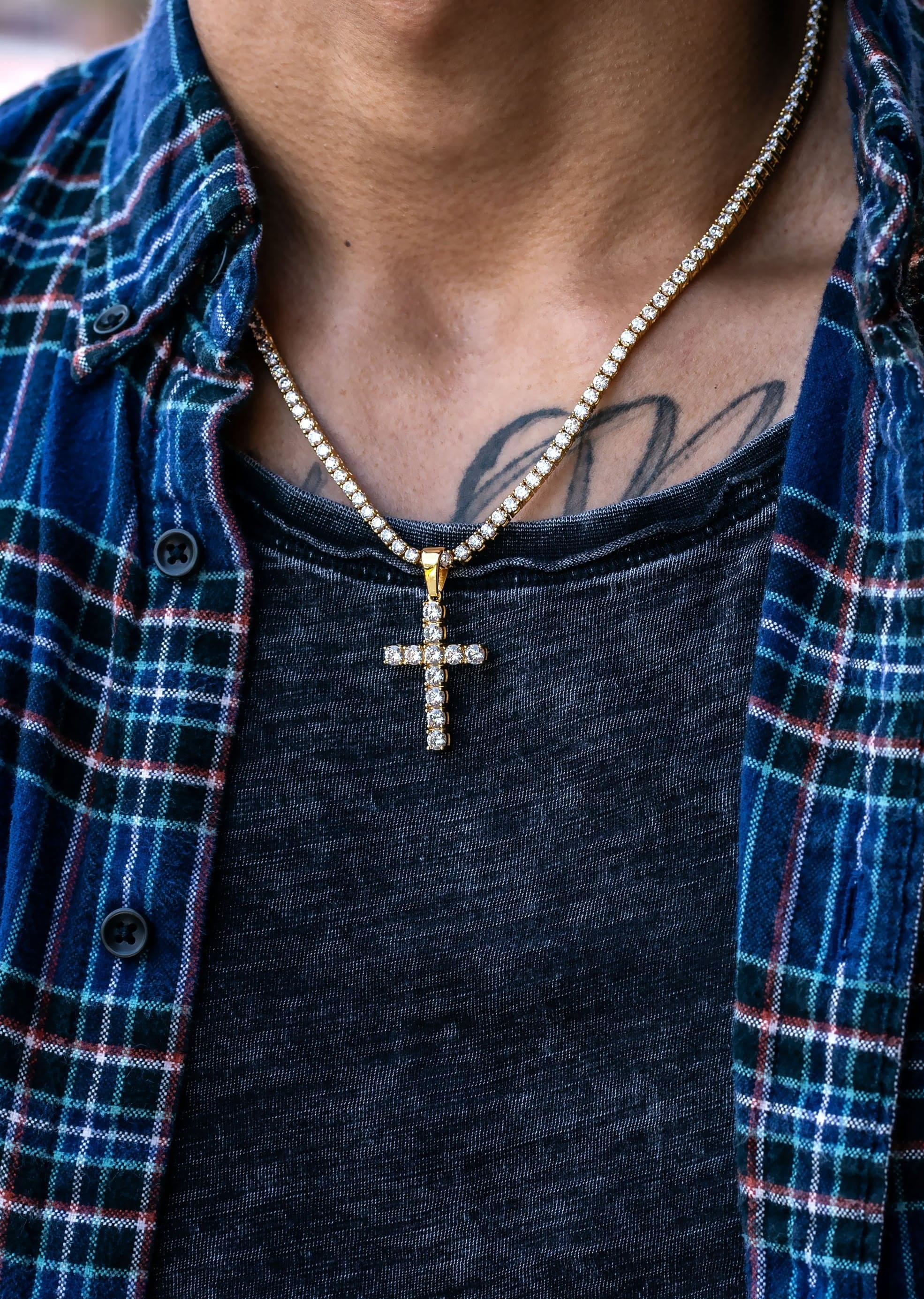Manufacturer 30 Gold Plated Iced Out Cross & Tennis Chain ( 3 mm )