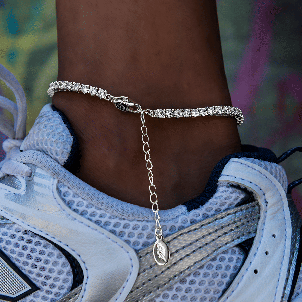 GLD PROMO - WOMEN Heart Tennis Anklet in White Gold - 3 mm