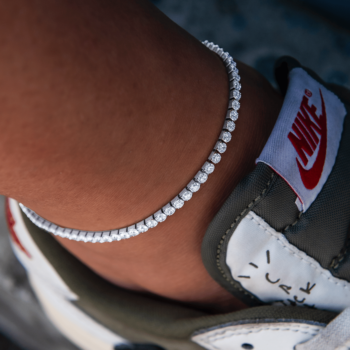GLD PROMO - WOMEN Micro Tennis Anklet in White Gold