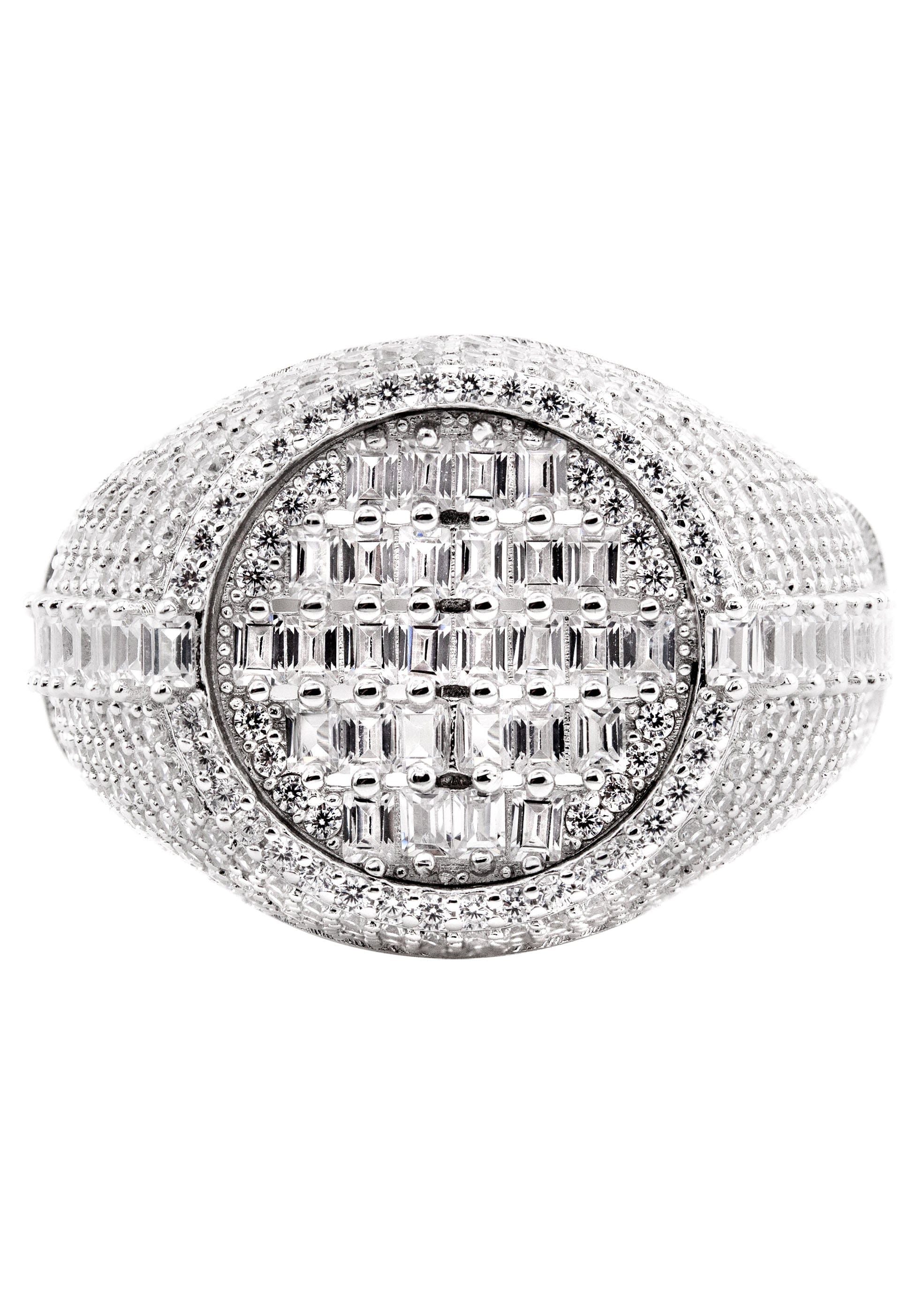Manufacturer 43 Mens Silver Baguette & Round Signet Ring | Appx 8.5 Grams