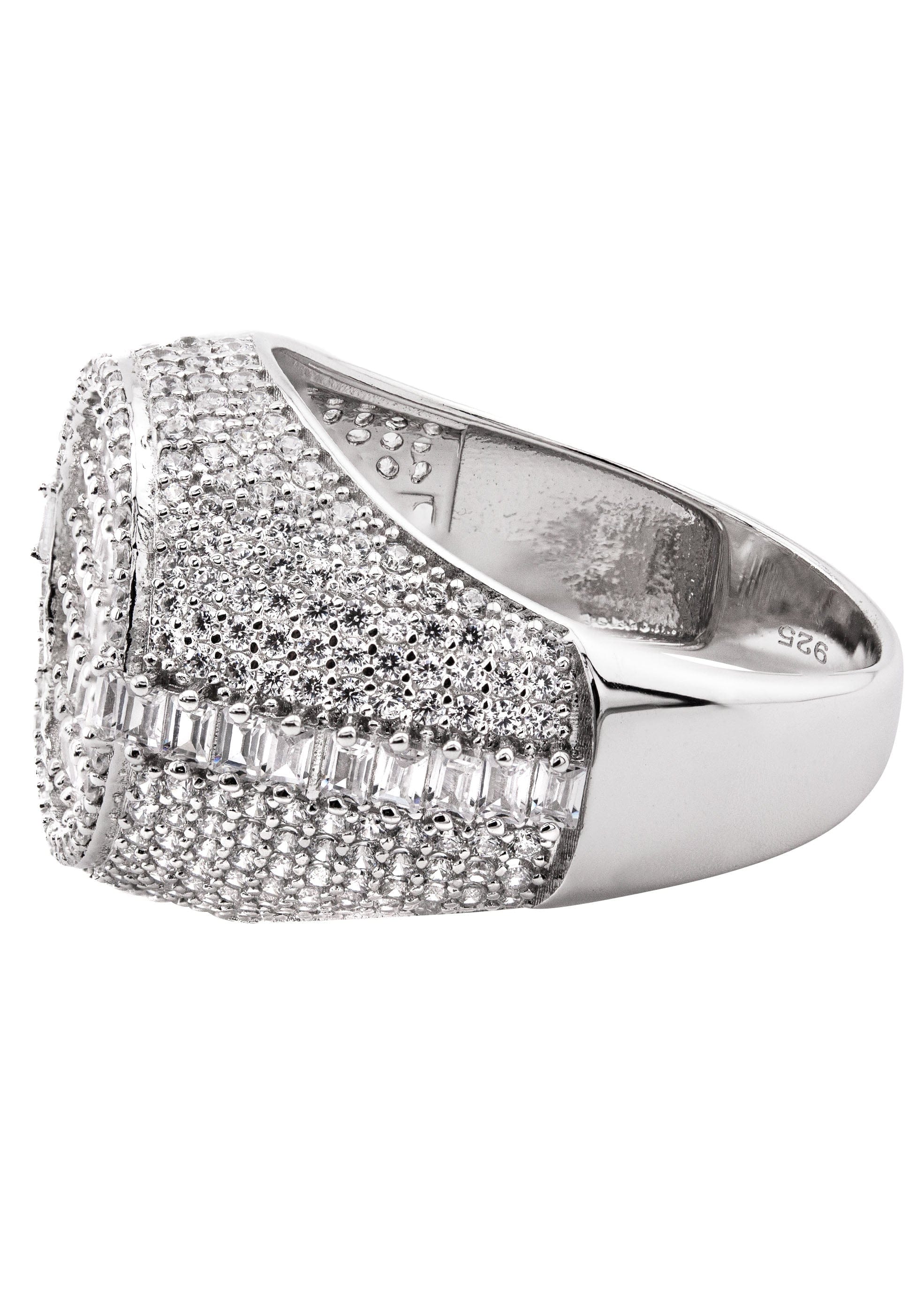 Manufacturer 43 Mens Silver Baguette & Round Signet Ring | Appx 8.5 Grams