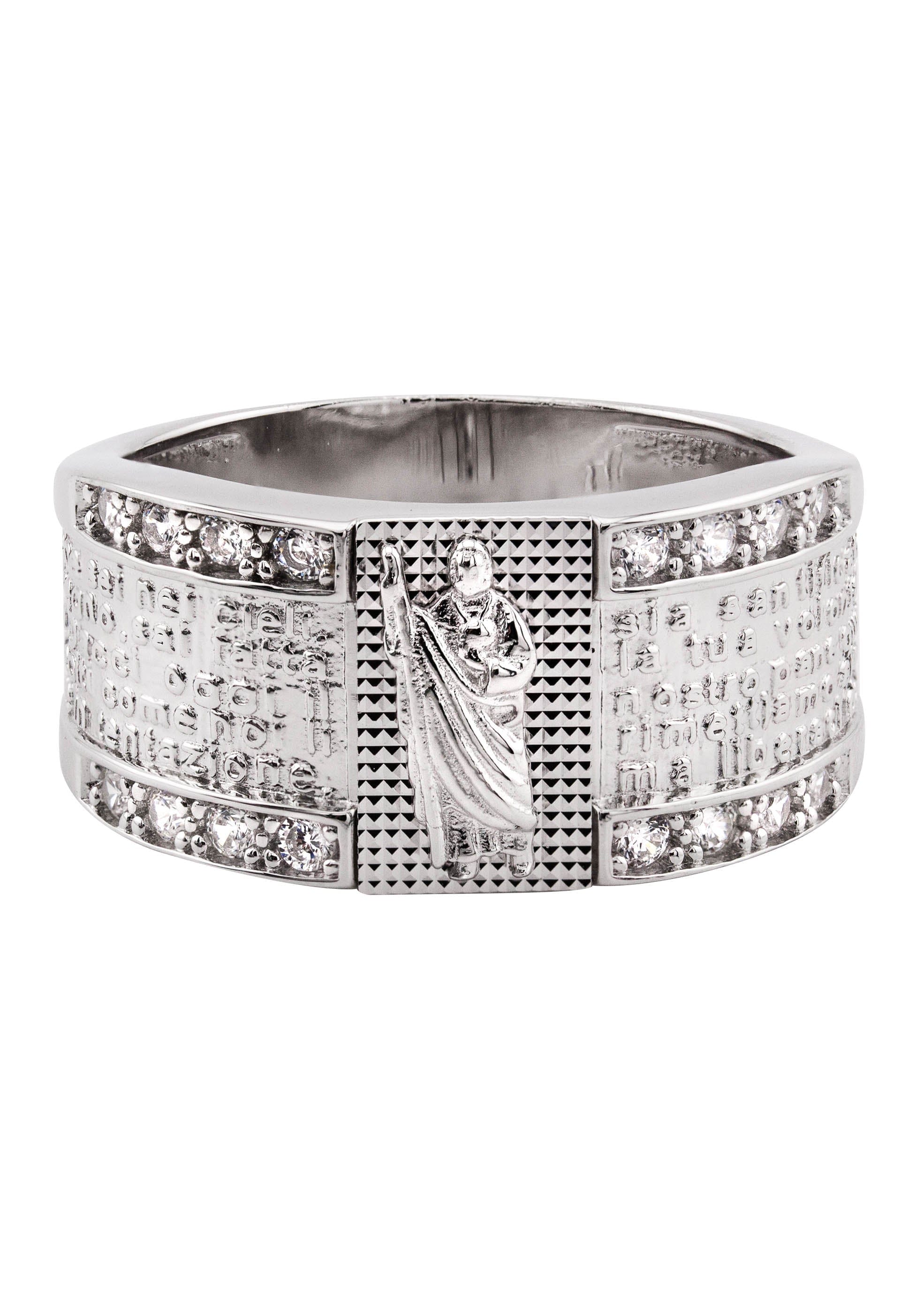 Manufacturer 43 Mens Silver CZ Jesus Ring | Appx 6.7 Grams