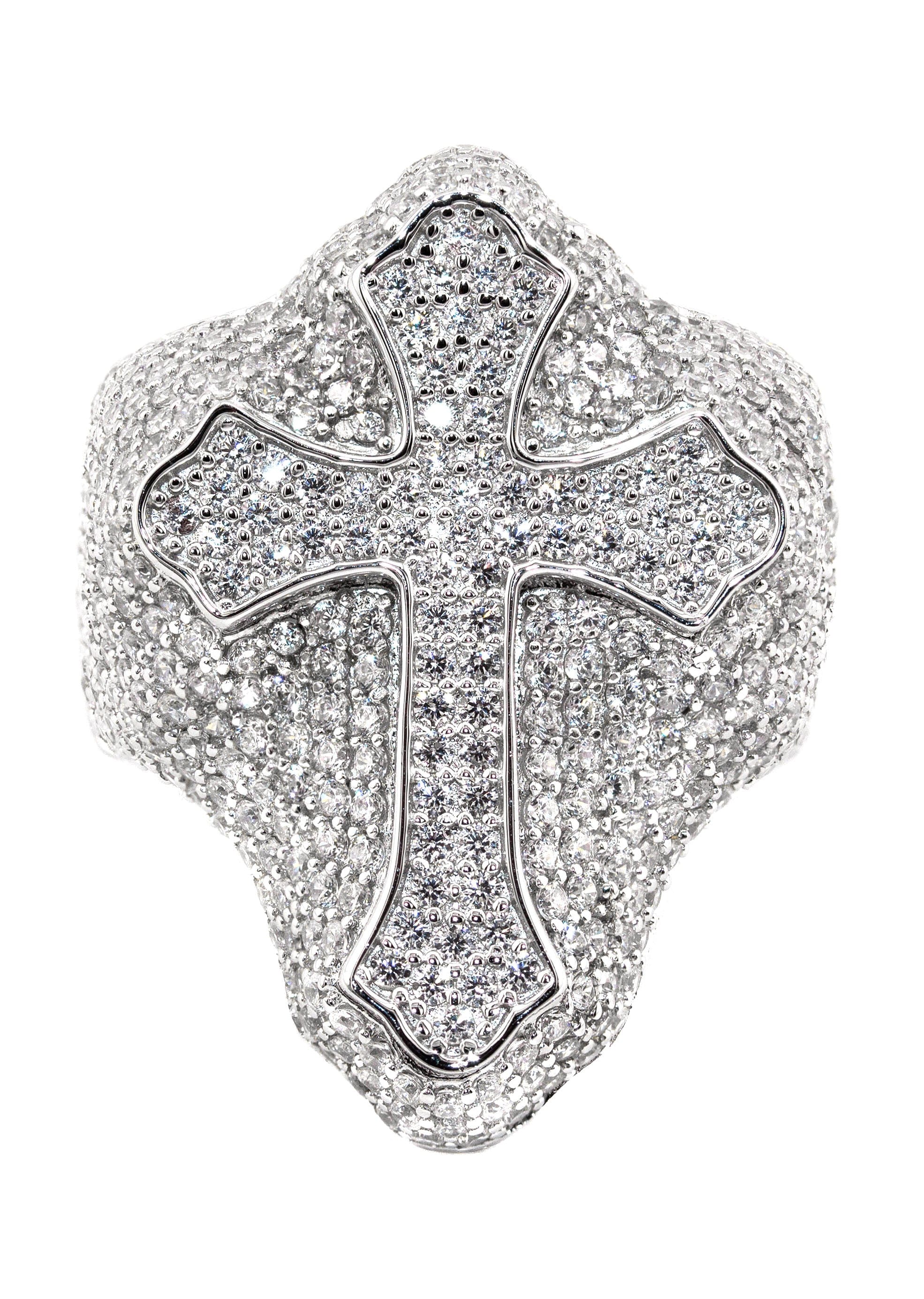 Manufacturer 43 Mens Silver CZ Cross Ring | Appx 10 Grams