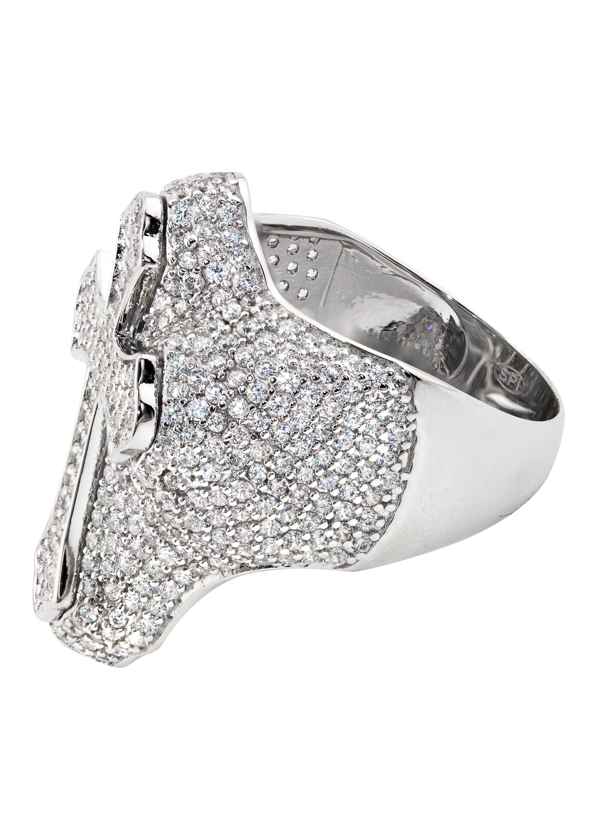 Manufacturer 43 Mens Silver CZ Cross Ring | Appx 10 Grams