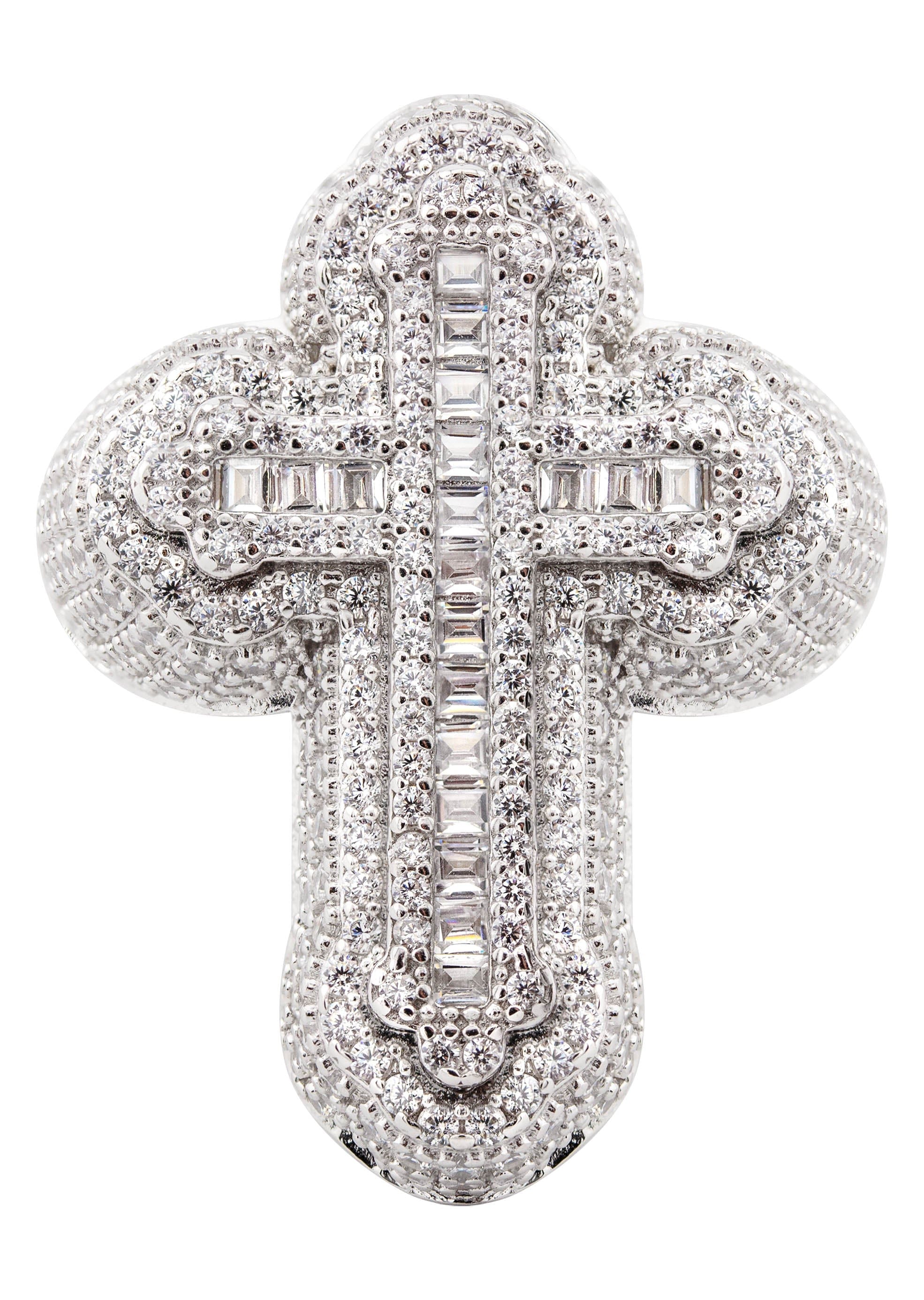 Manufacturer 43 Mens Silver Baguette Cross Ring | Appx 11.3 Grams