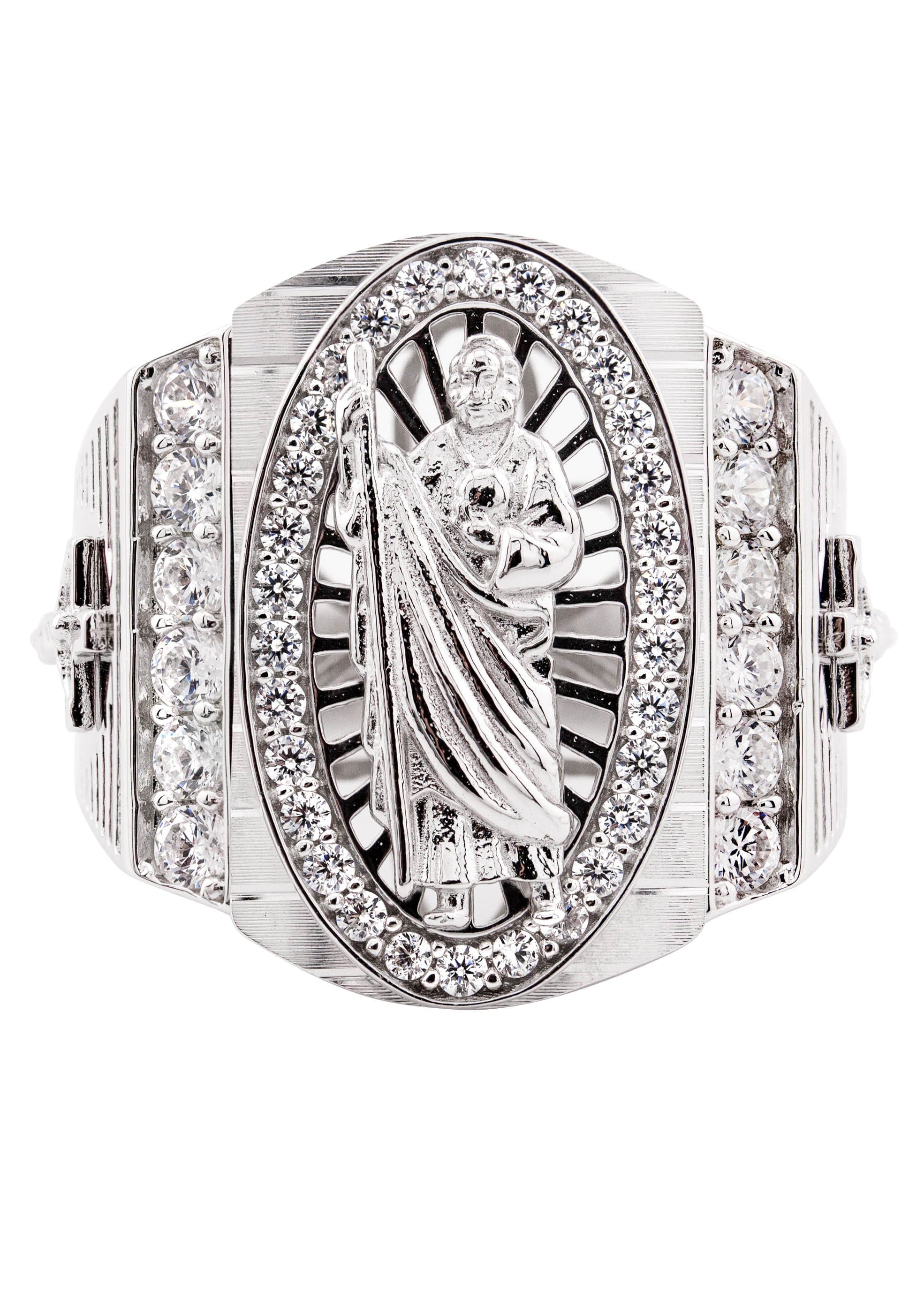 Manufacturer 43 Mens Silver CZ Jesus Ring | Appx 9.3 Grams