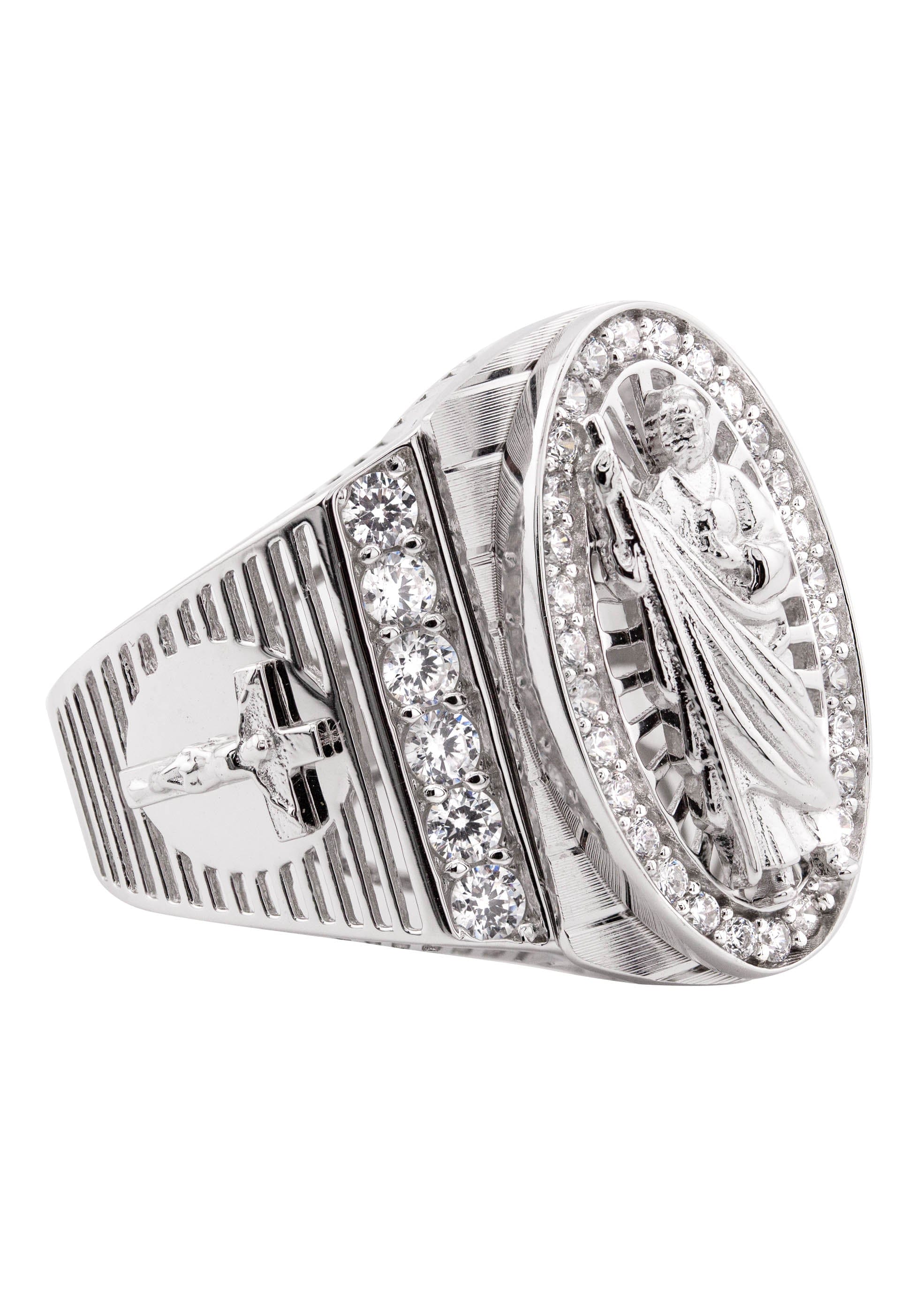 Manufacturer 43 Mens Silver CZ Jesus Ring | Appx 9.3 Grams