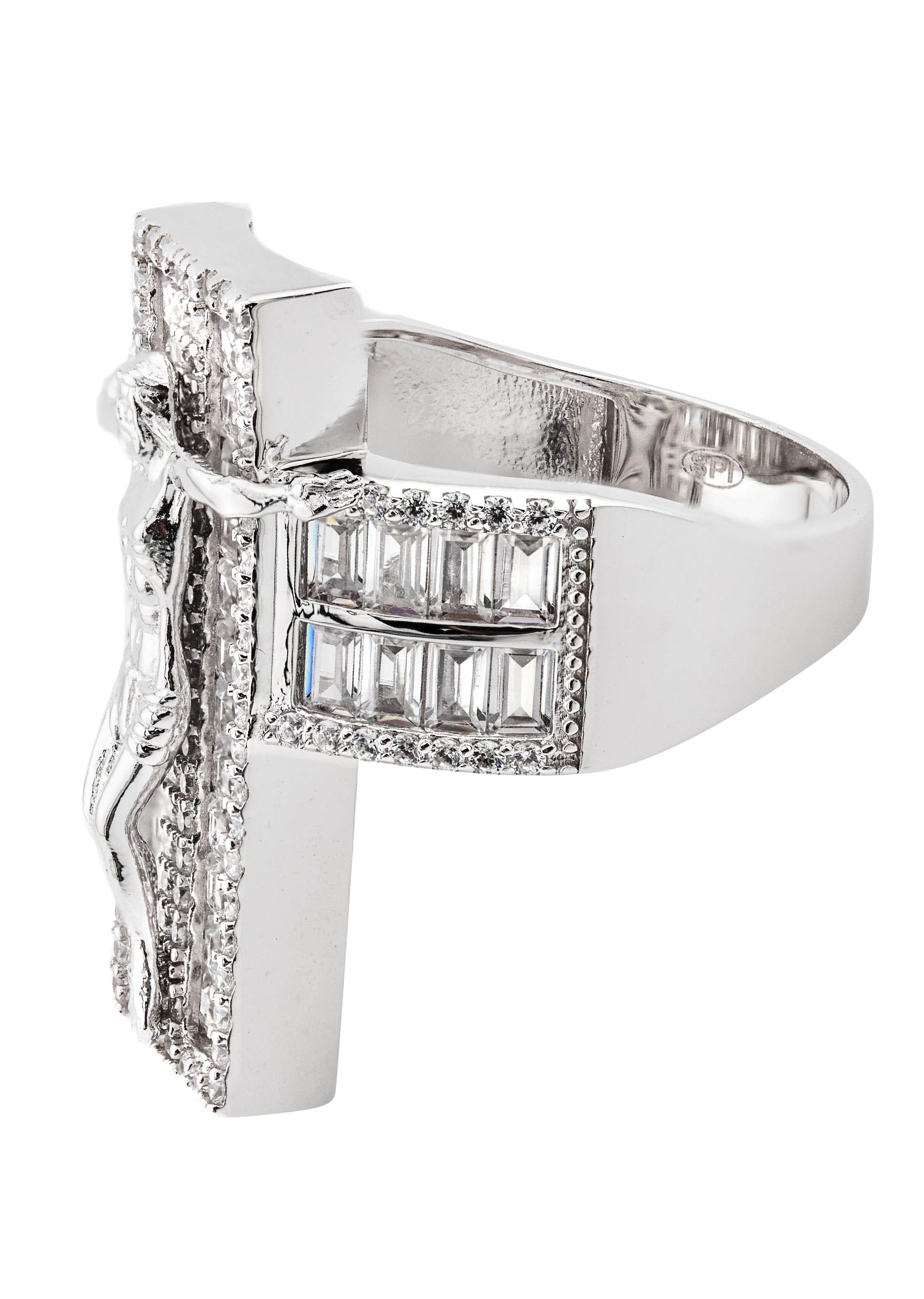 Manufacturer 43 Mens Silver Baguette Cross Ring | Appx 10 Grams
