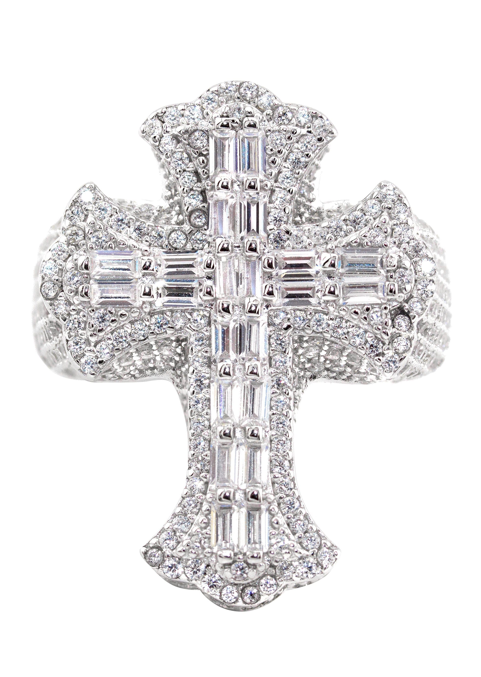 Manufacturer 43 Mens Silver Baguette Cross Ring | Appx 10.8 Grams