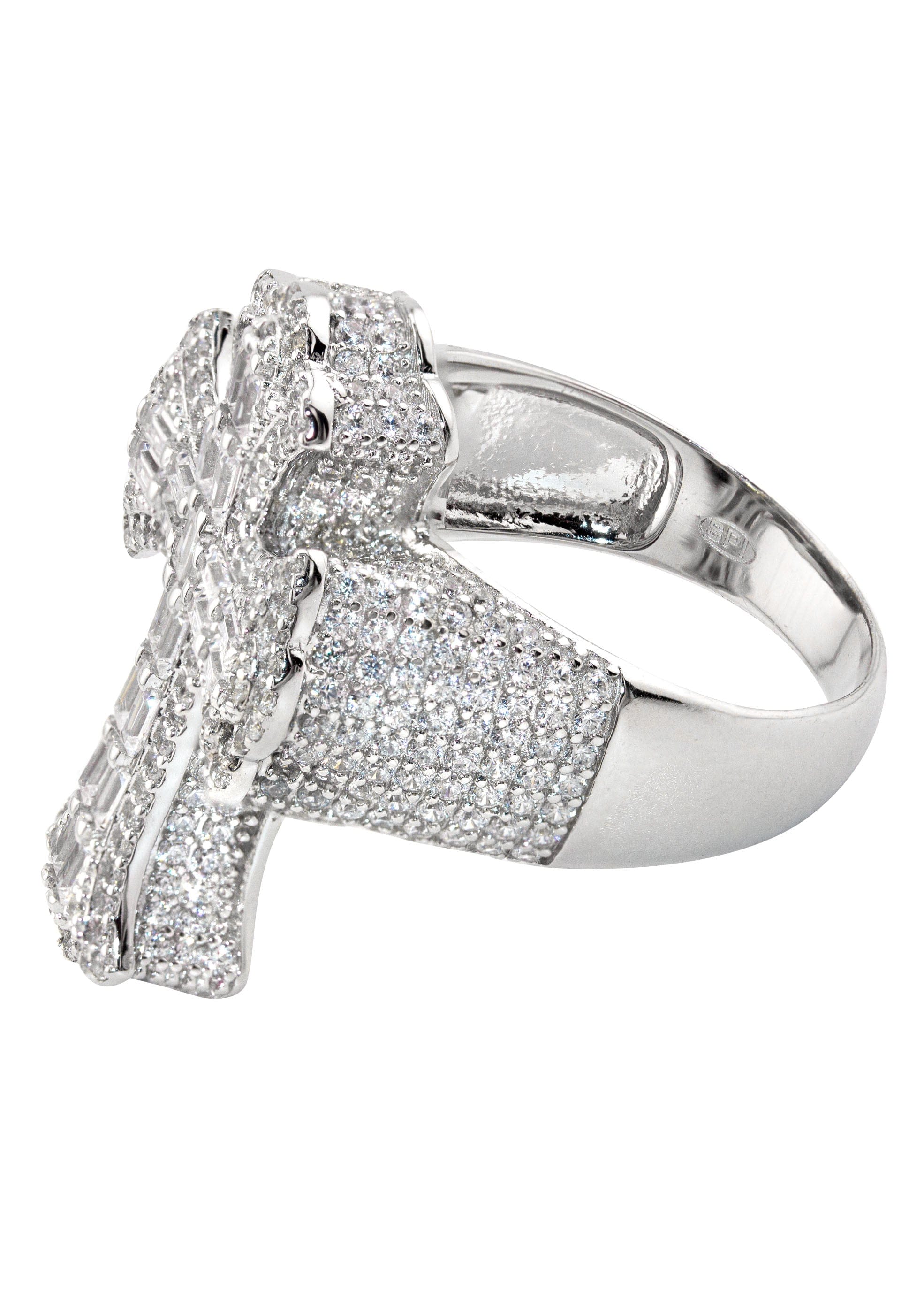 Manufacturer 43 Mens Silver Baguette Cross Ring | Appx 10.8 Grams