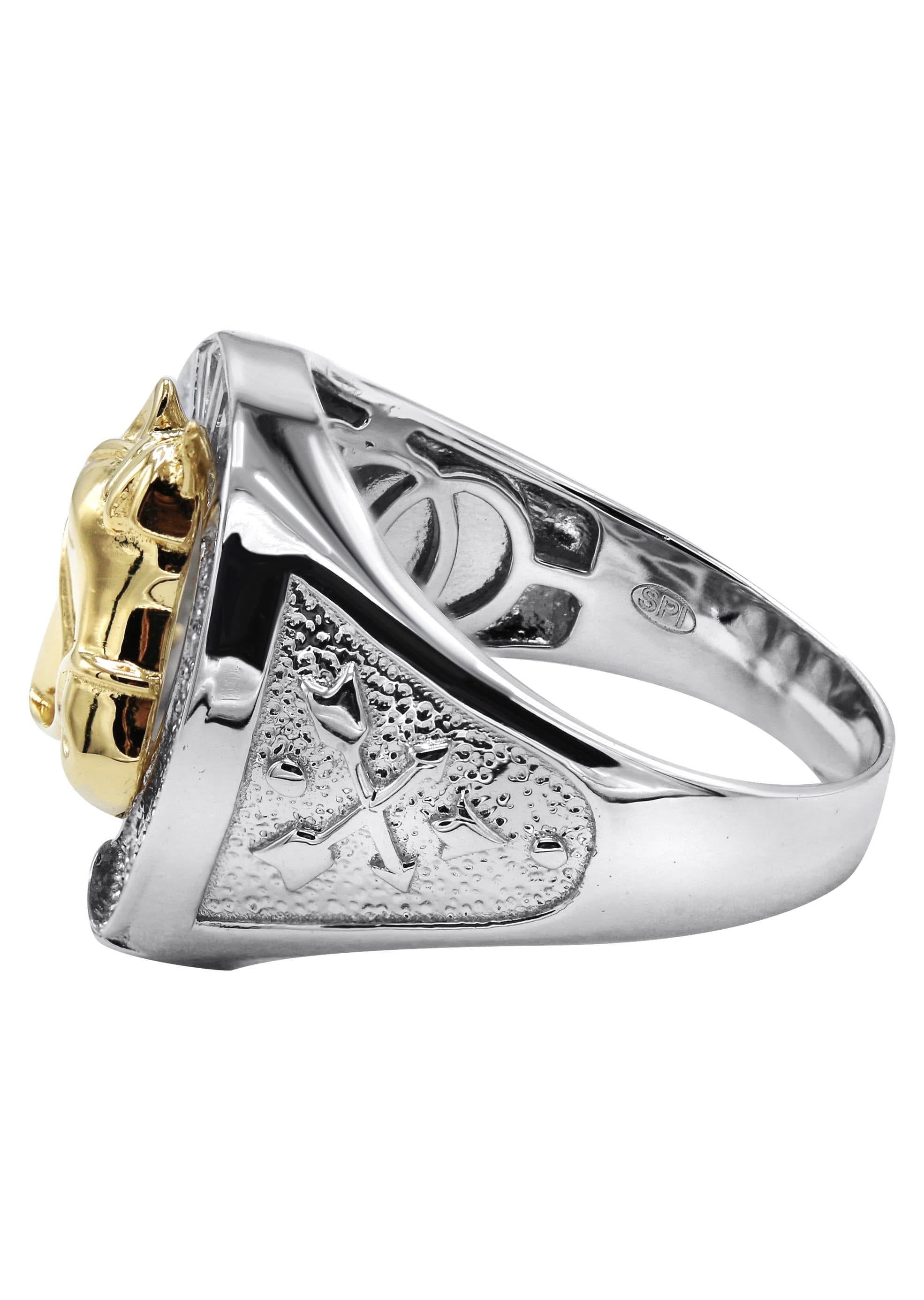 Manufacturer 43 Mens Silver CZ Gold Horseshoe Ring | Appx 8.6 Grams