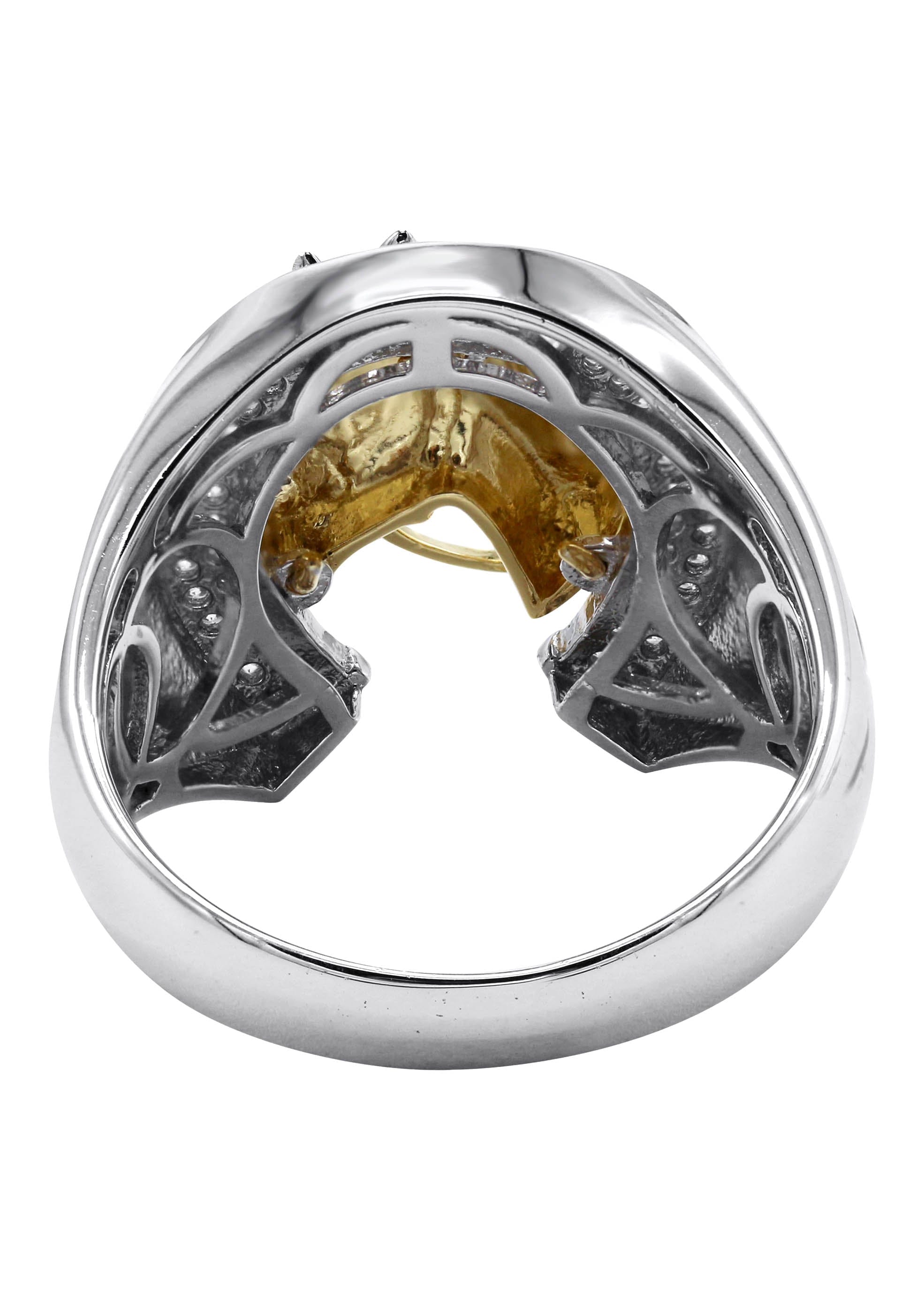Manufacturer 43 Mens Silver CZ Gold Horseshoe Ring | Appx 8.6 Grams