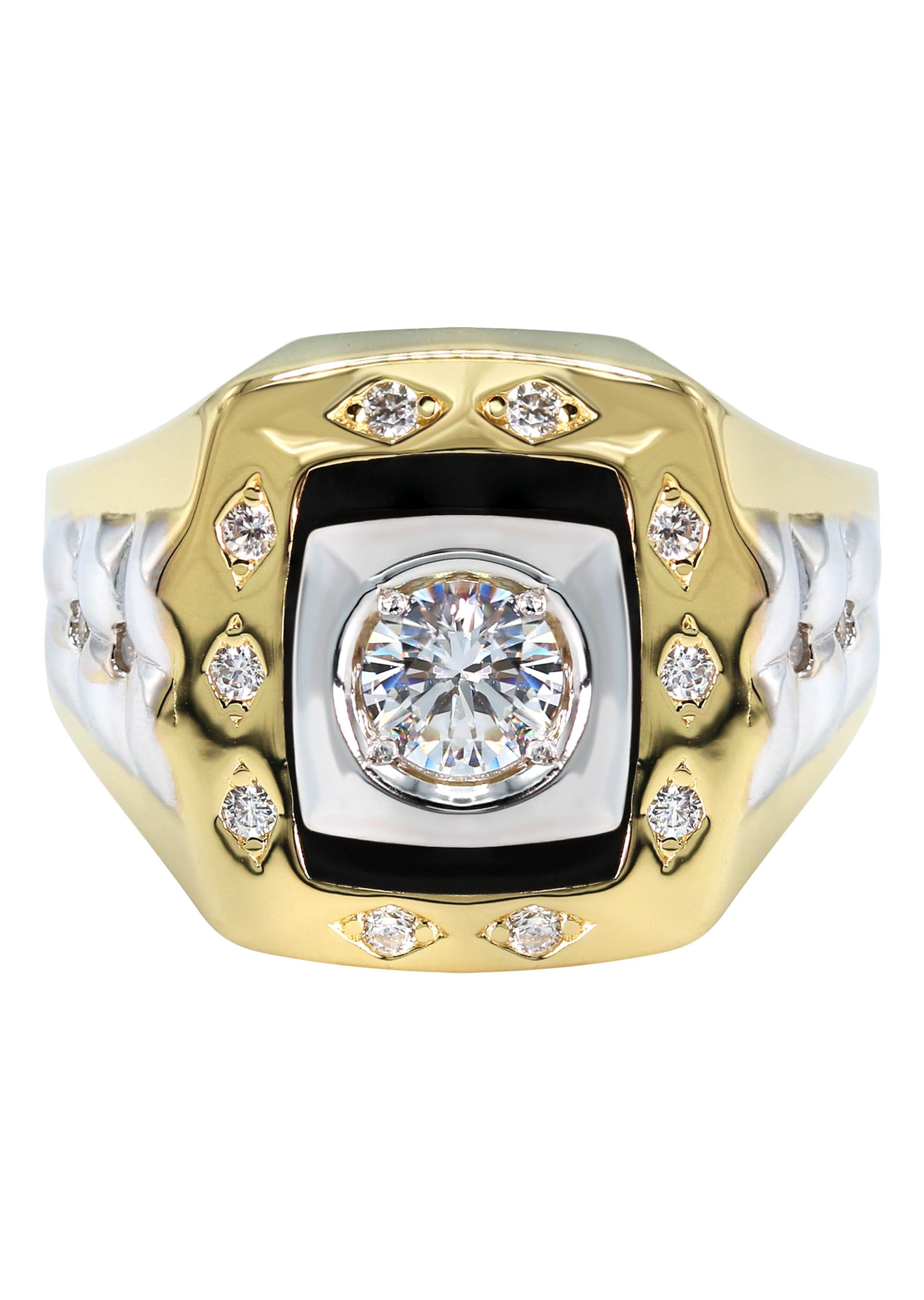 Manufacturer 43 Mens Silver CZ Gold Signet Ring | Appx 8.4 Grams