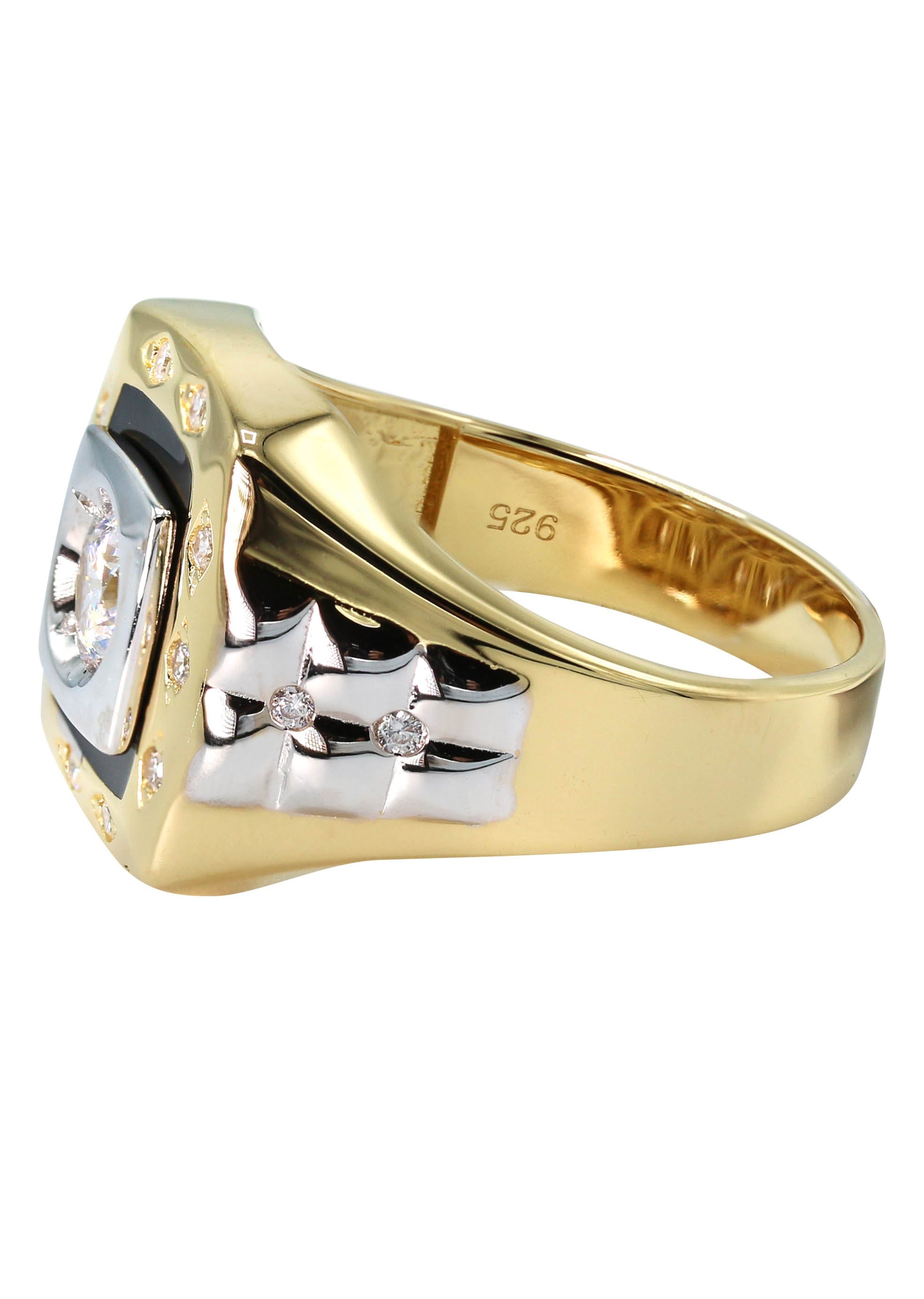 Manufacturer 43 Mens Silver CZ Gold Signet Ring | Appx 8.4 Grams