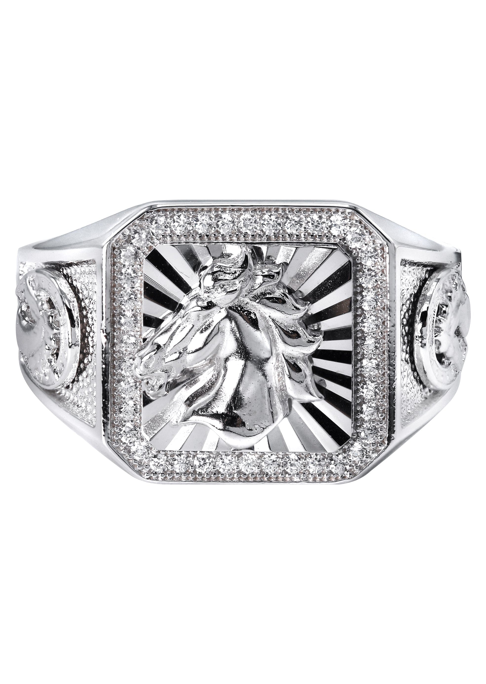 Manufacturer 43 Mens Silver Horse Emblem Ring | Appx 8.3 Grams