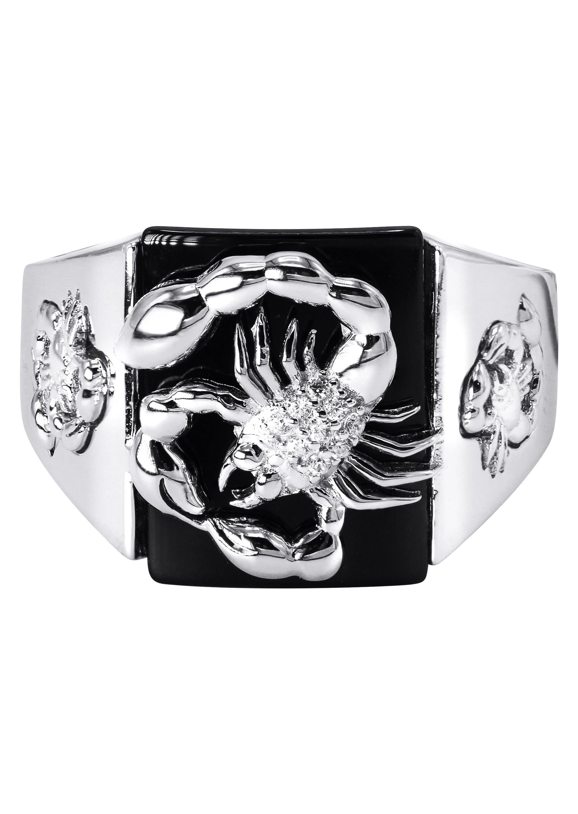 Manufacturer 43 Mens Silver Onyx Scorpion Ring | Appx 8.2 Grams