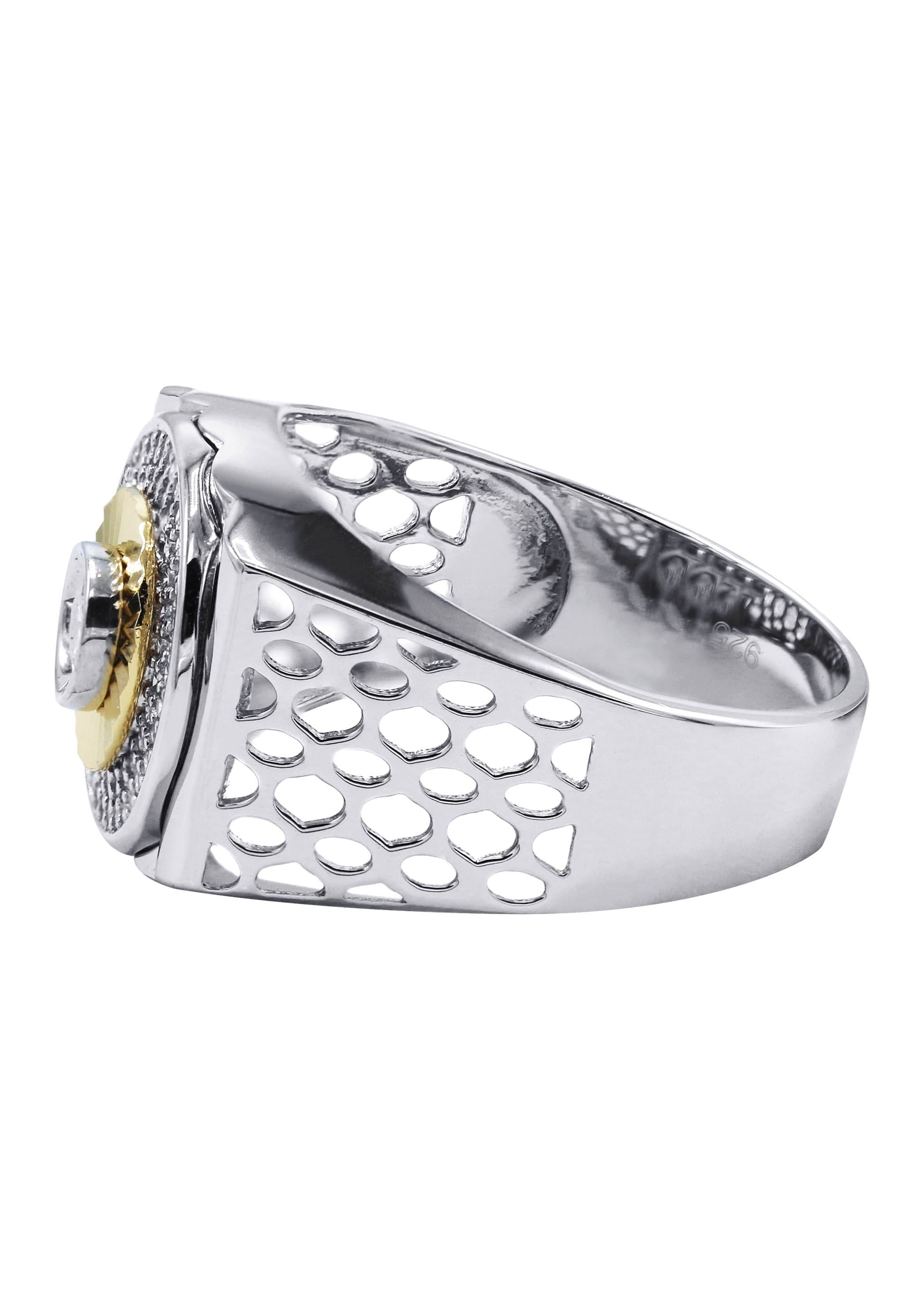 Manufacturer 43 Mens Silver Round CZ Gold Ring | Appx 8.2 Grams