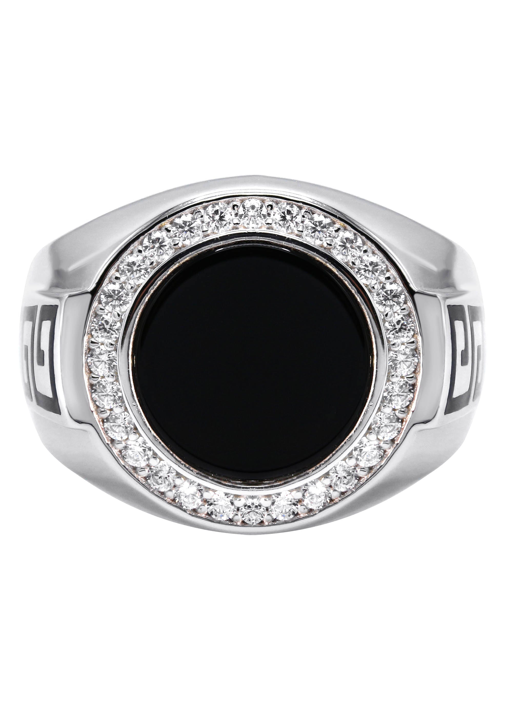 Manufacturer 43 Mens Silver CZ Onyx Signet Ring | Appx 7.7 Grams
