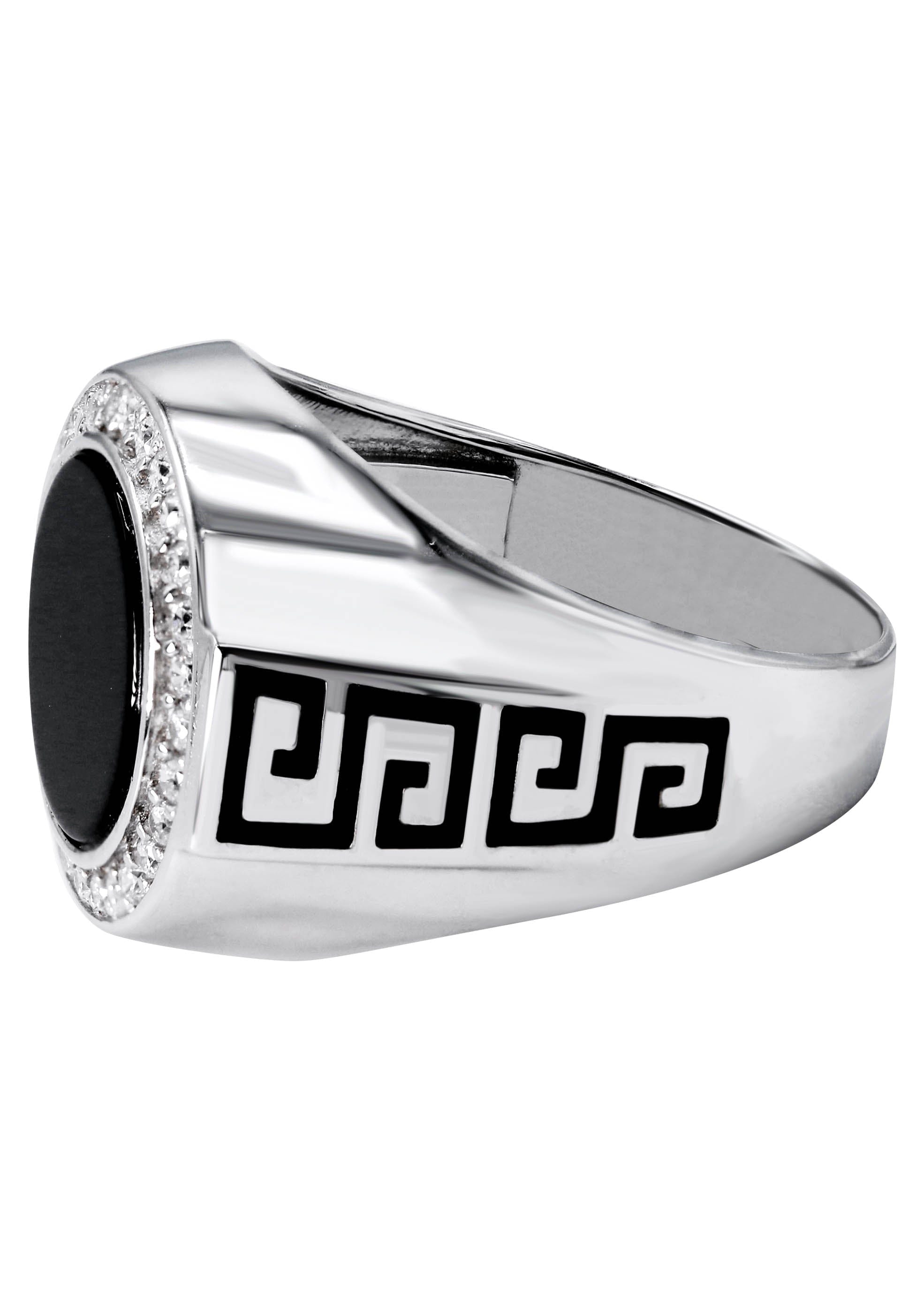 Manufacturer 43 Mens Silver CZ Onyx Signet Ring | Appx 7.7 Grams