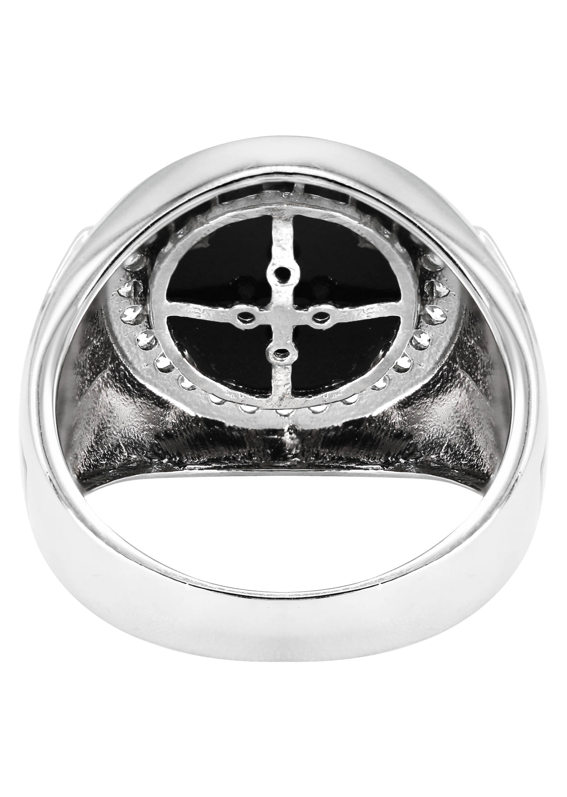 Manufacturer 43 Mens Silver CZ Onyx Signet Ring | Appx 7.7 Grams