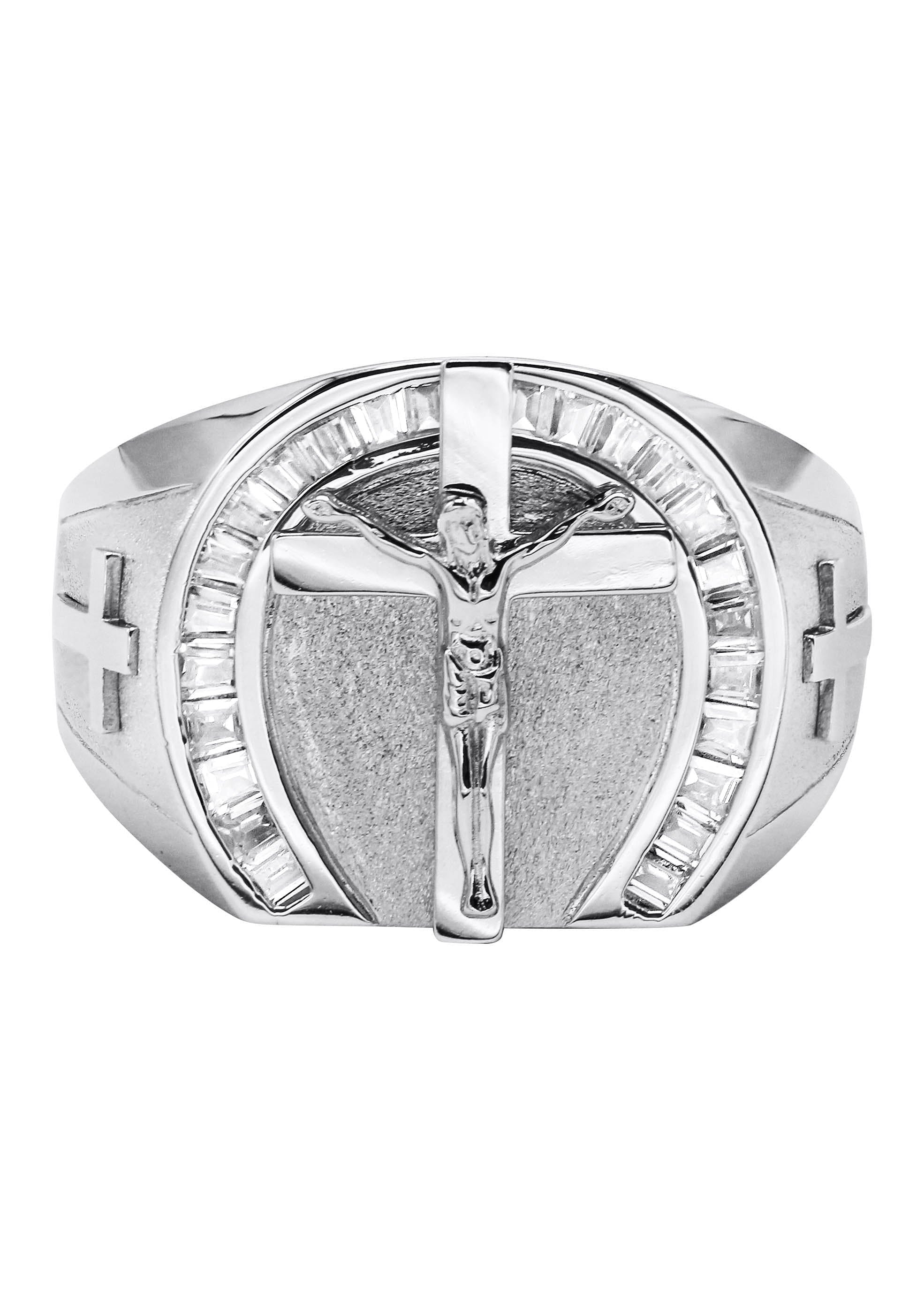 Manufacturer 43 Mens Silver CZ Jesus Ring | Appx 7.6 Grams