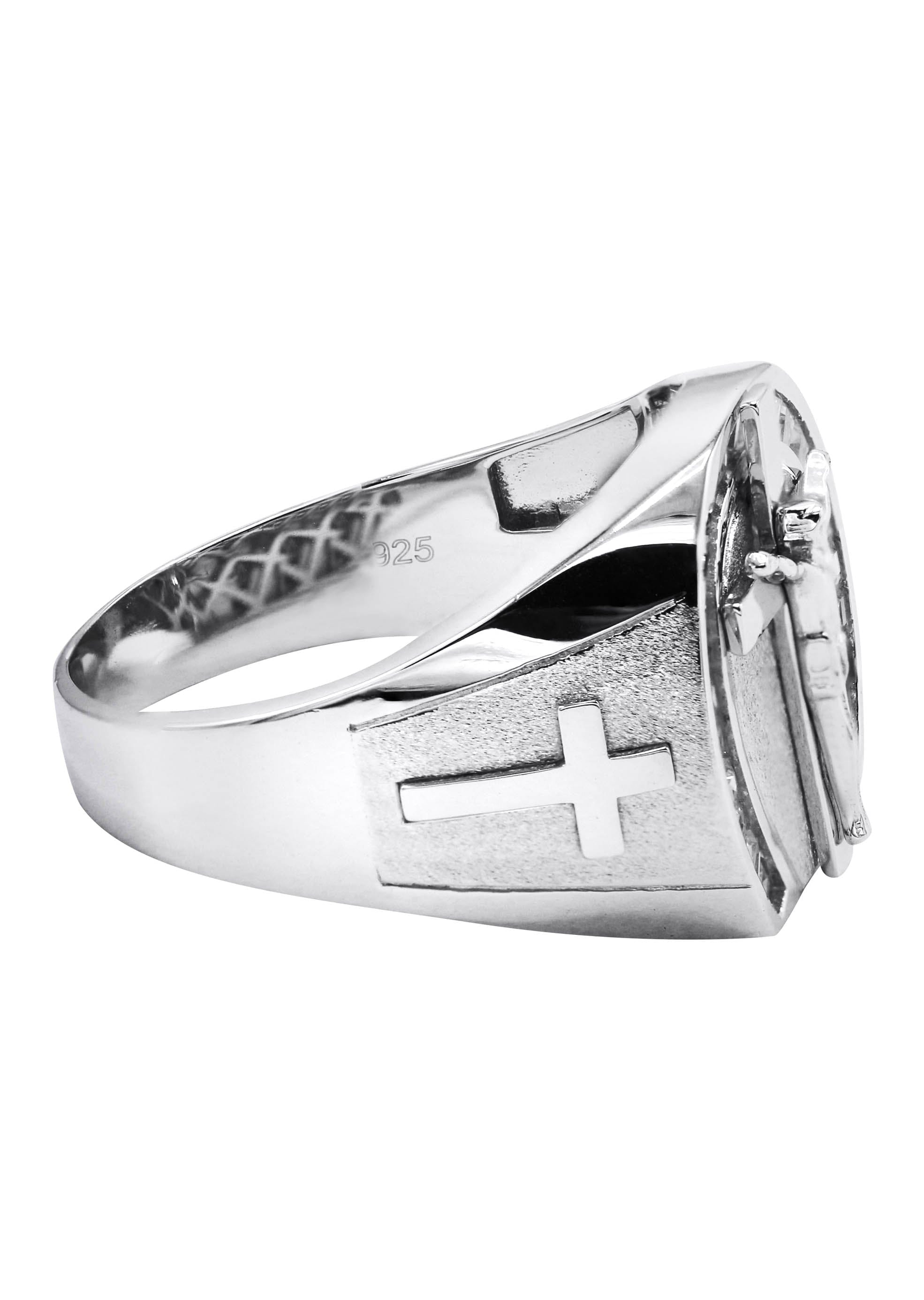 Manufacturer 43 Mens Silver CZ Jesus Ring | Appx 7.6 Grams