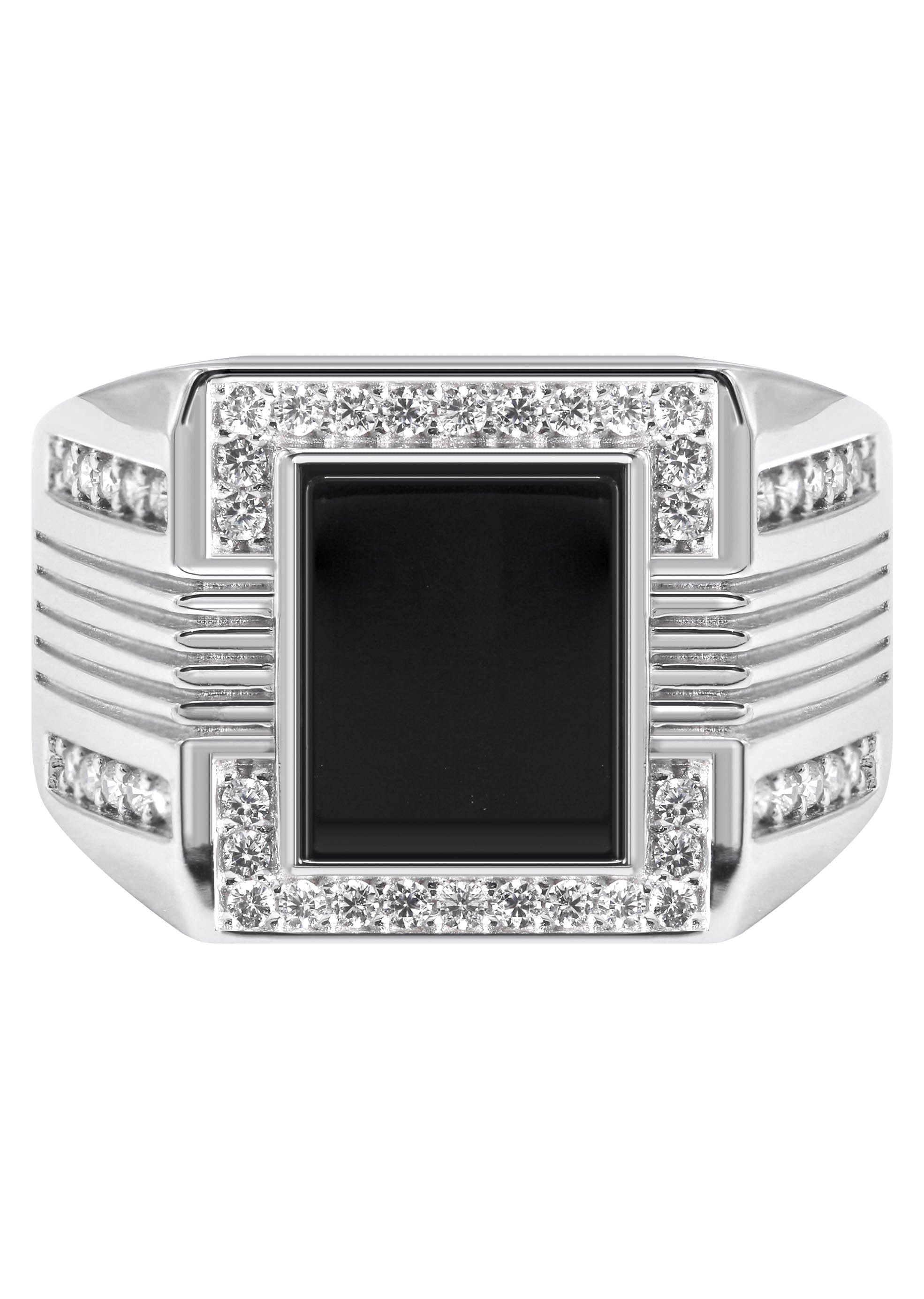 Manufacturer 43 Mens Silver CZ Onyx Pinky Ring | Appx 7.5 Grams