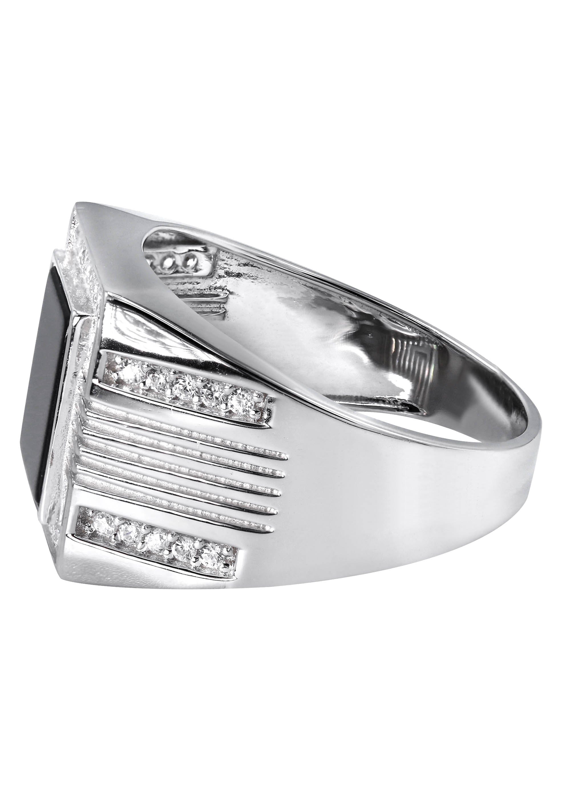 Manufacturer 43 Mens Silver CZ Onyx Pinky Ring | Appx 7.5 Grams