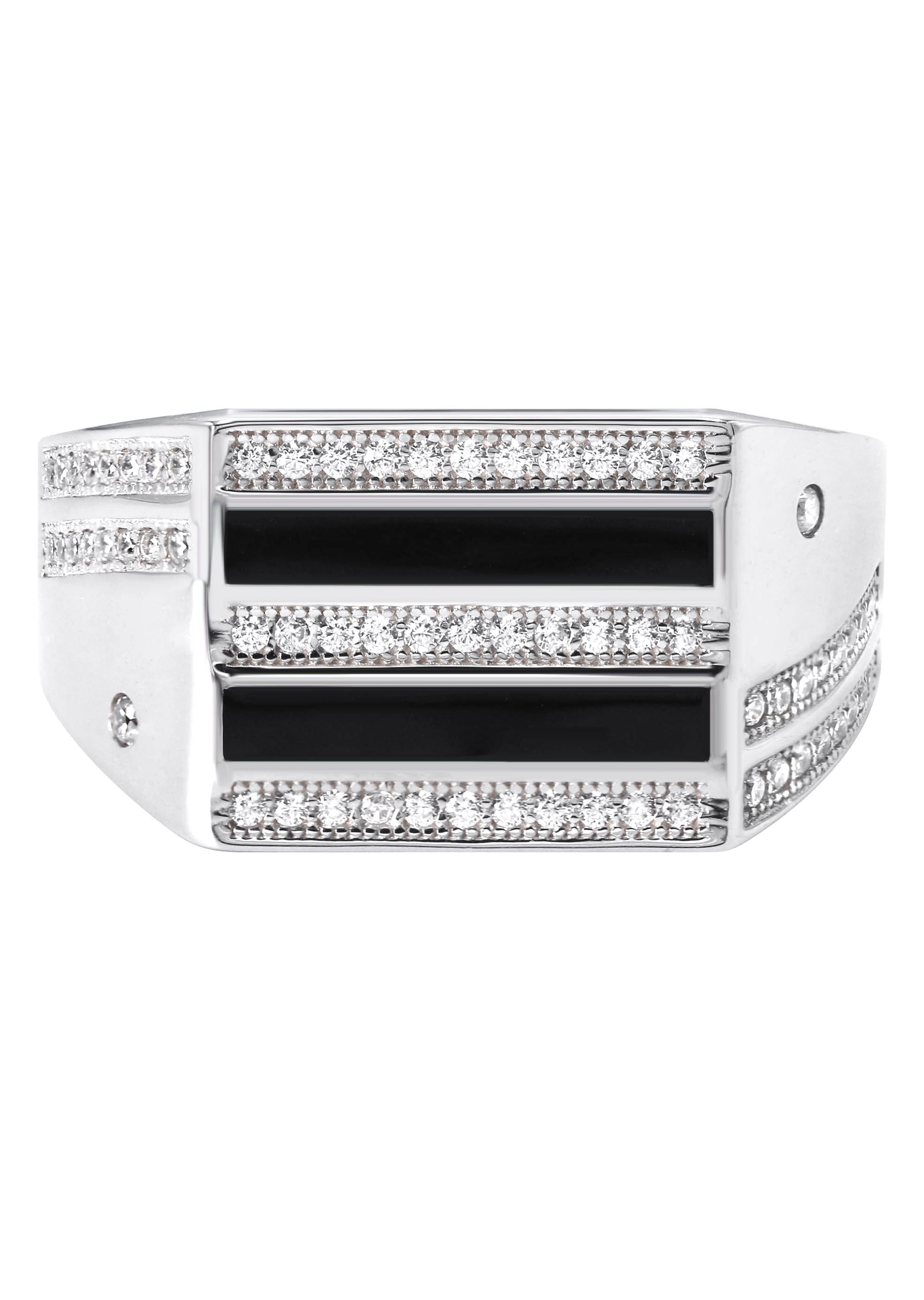 Manufacturer 43 Mens Silver CZ Onyx Ring | Appx 7 Grams