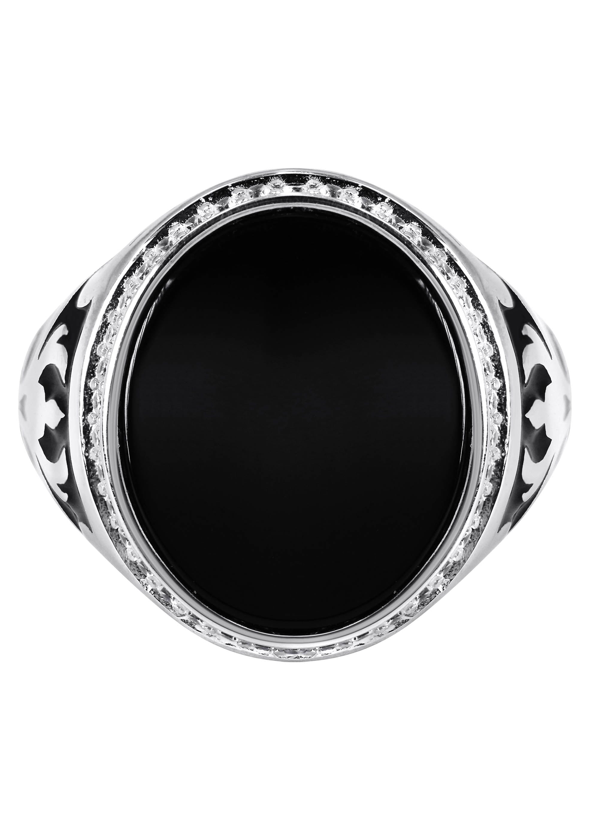 Manufacturer 43 Mens Silver Round Onyx Signet Ring | Appx 7 Grams