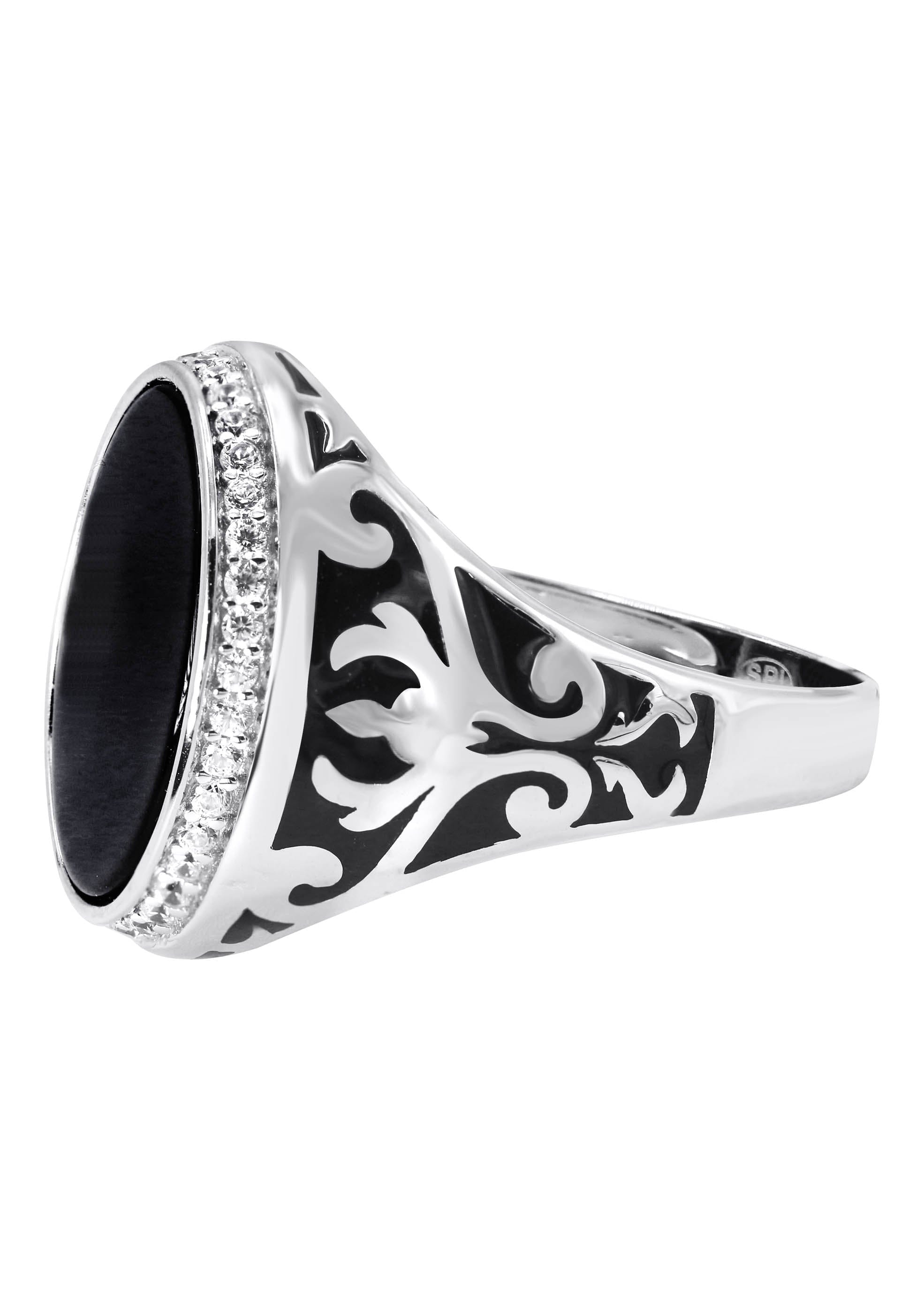 Manufacturer 43 Mens Silver Round Onyx Signet Ring | Appx 7 Grams