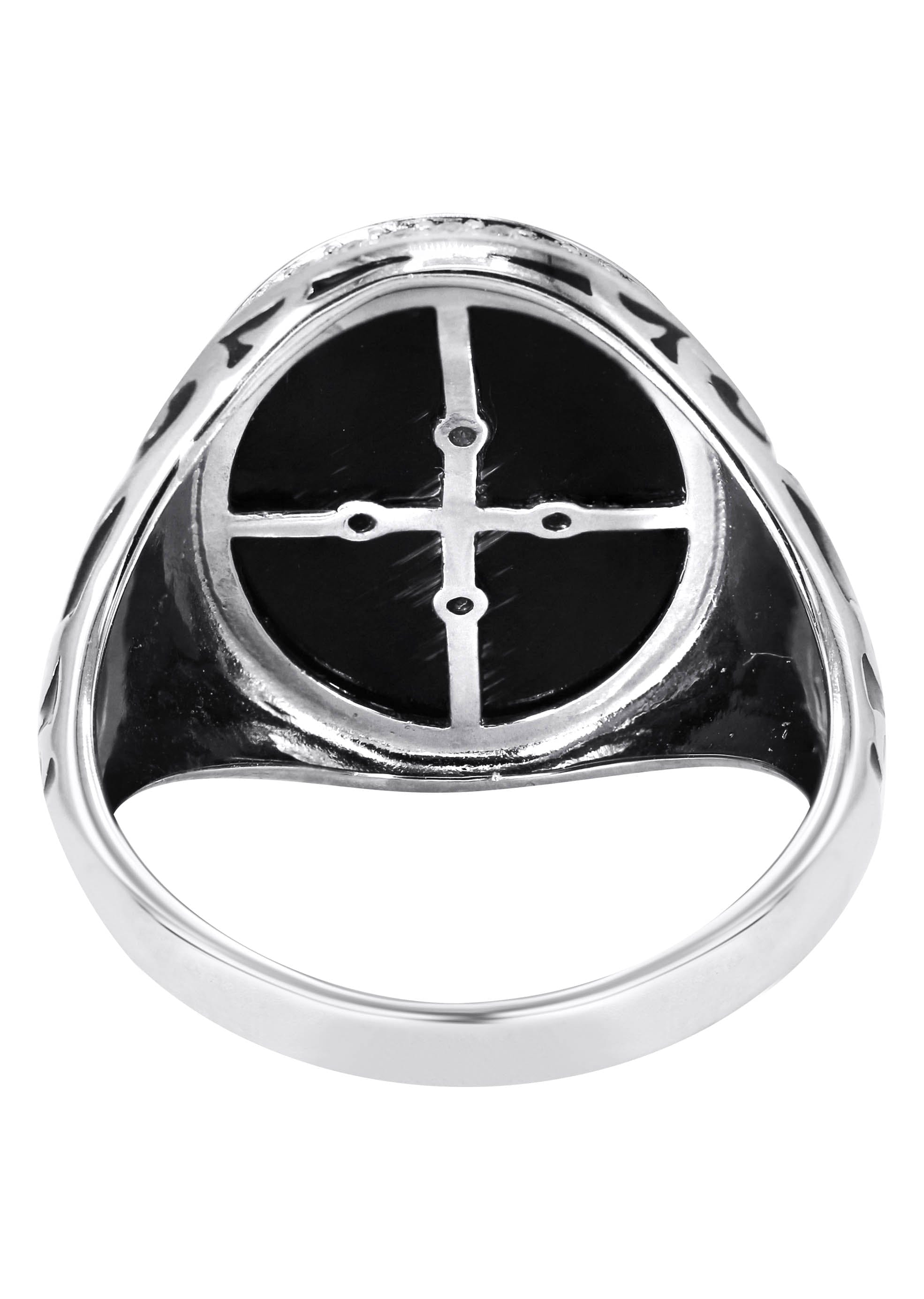Manufacturer 43 Mens Silver Round Onyx Signet Ring | Appx 7 Grams