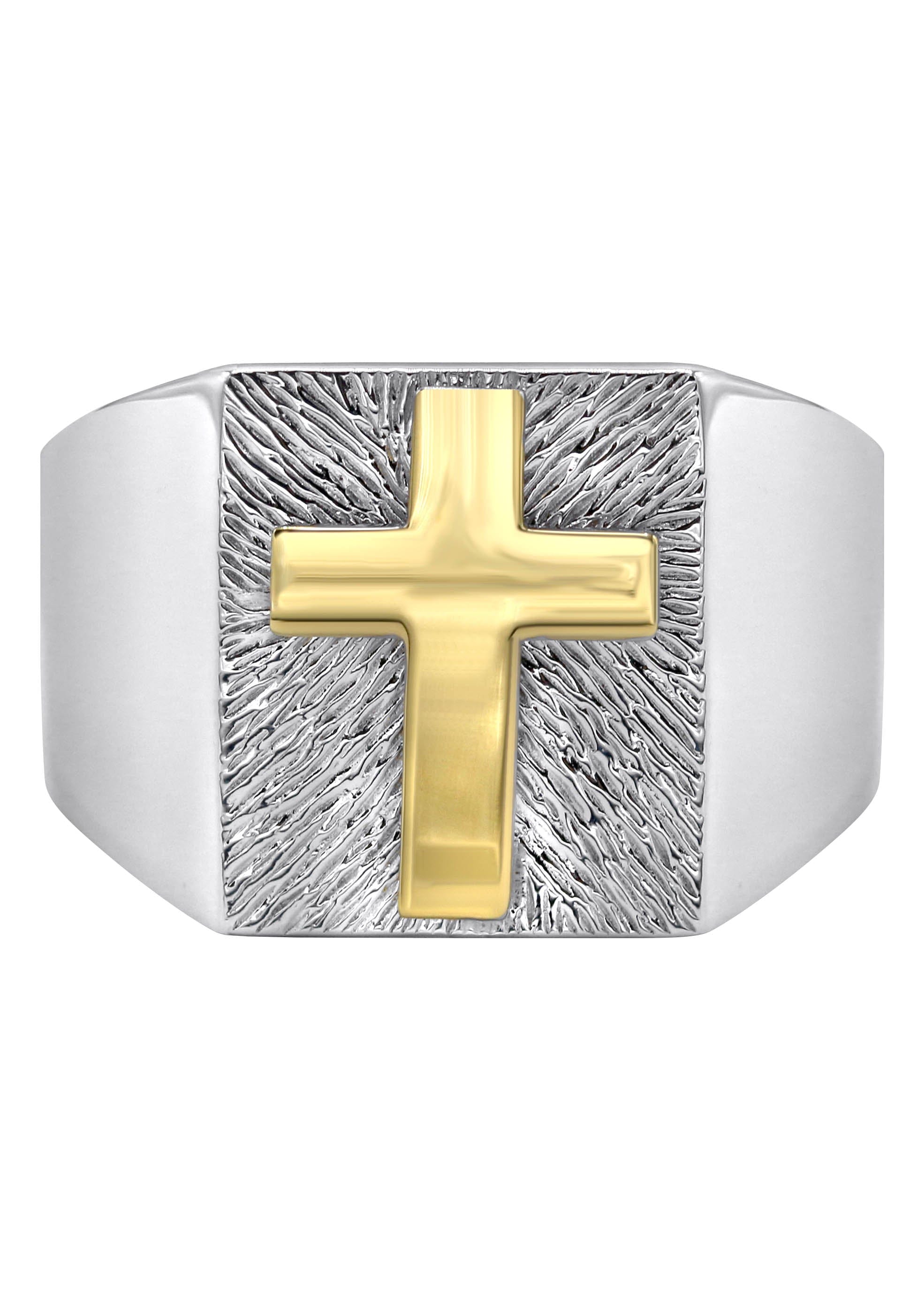 Manufacturer 43 Mens Silver Gold Cross Pinky Ring | Appx 6.8 Grams