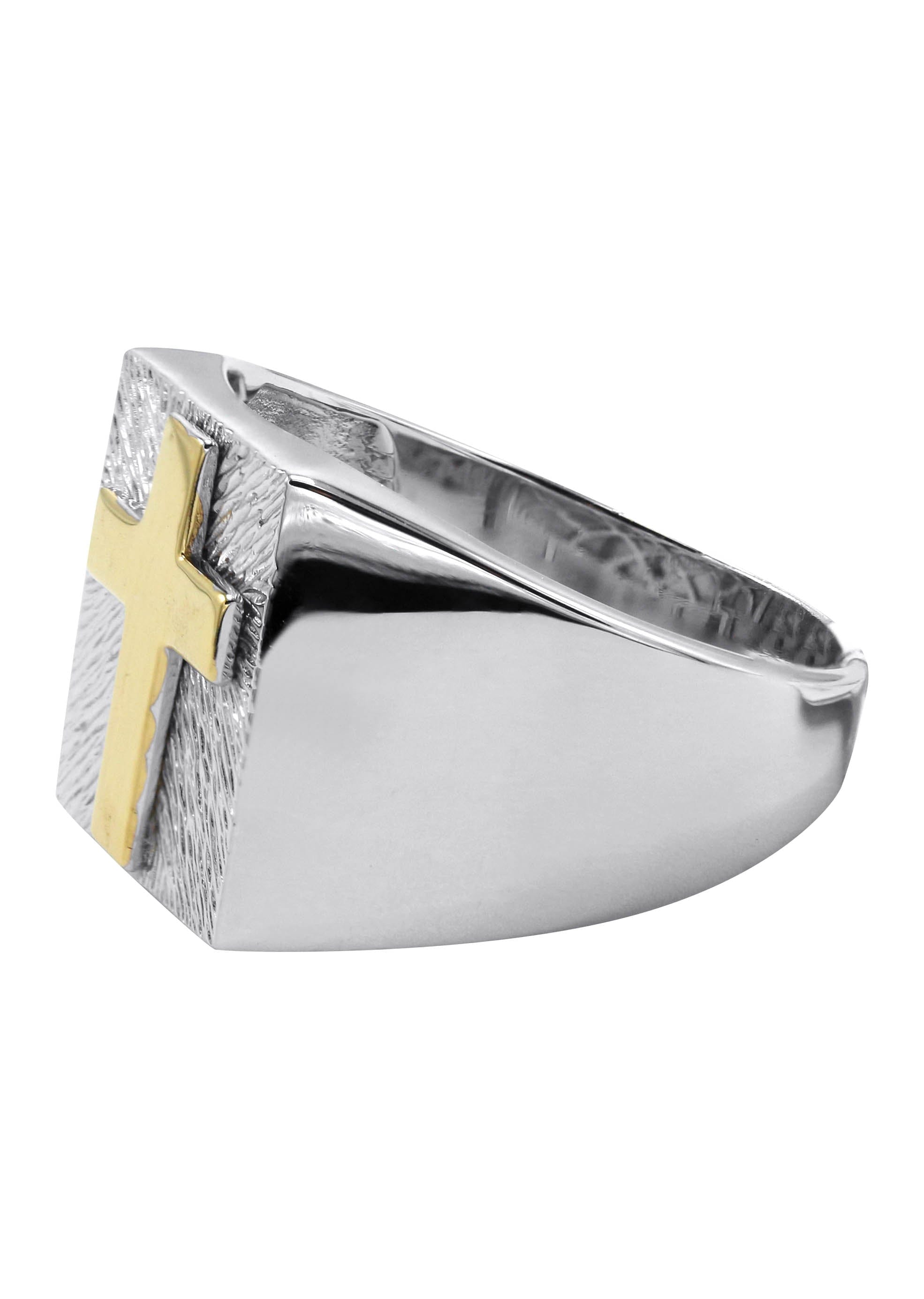 Manufacturer 43 Mens Silver Gold Cross Pinky Ring | Appx 6.8 Grams