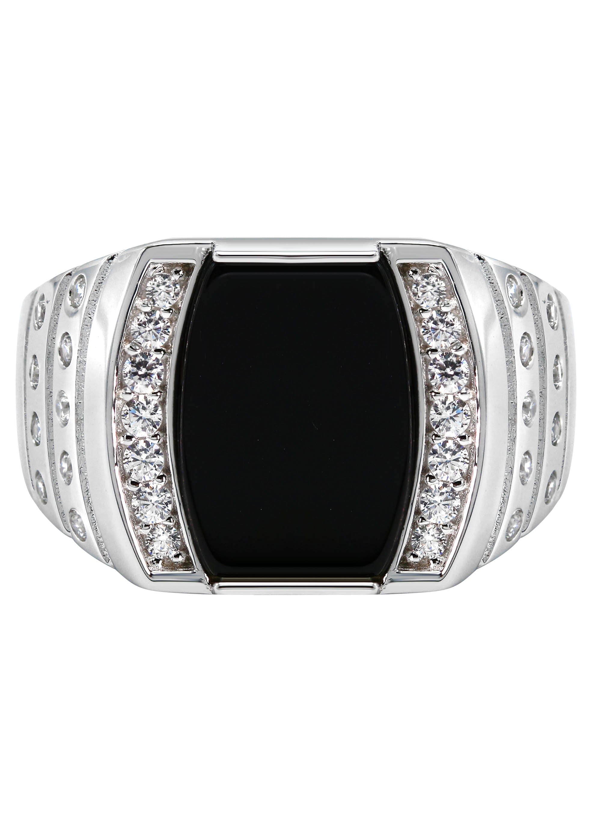 Manufacturer 43 Mens Silver CZ Onyx Ring | Appx 6.7 Grams