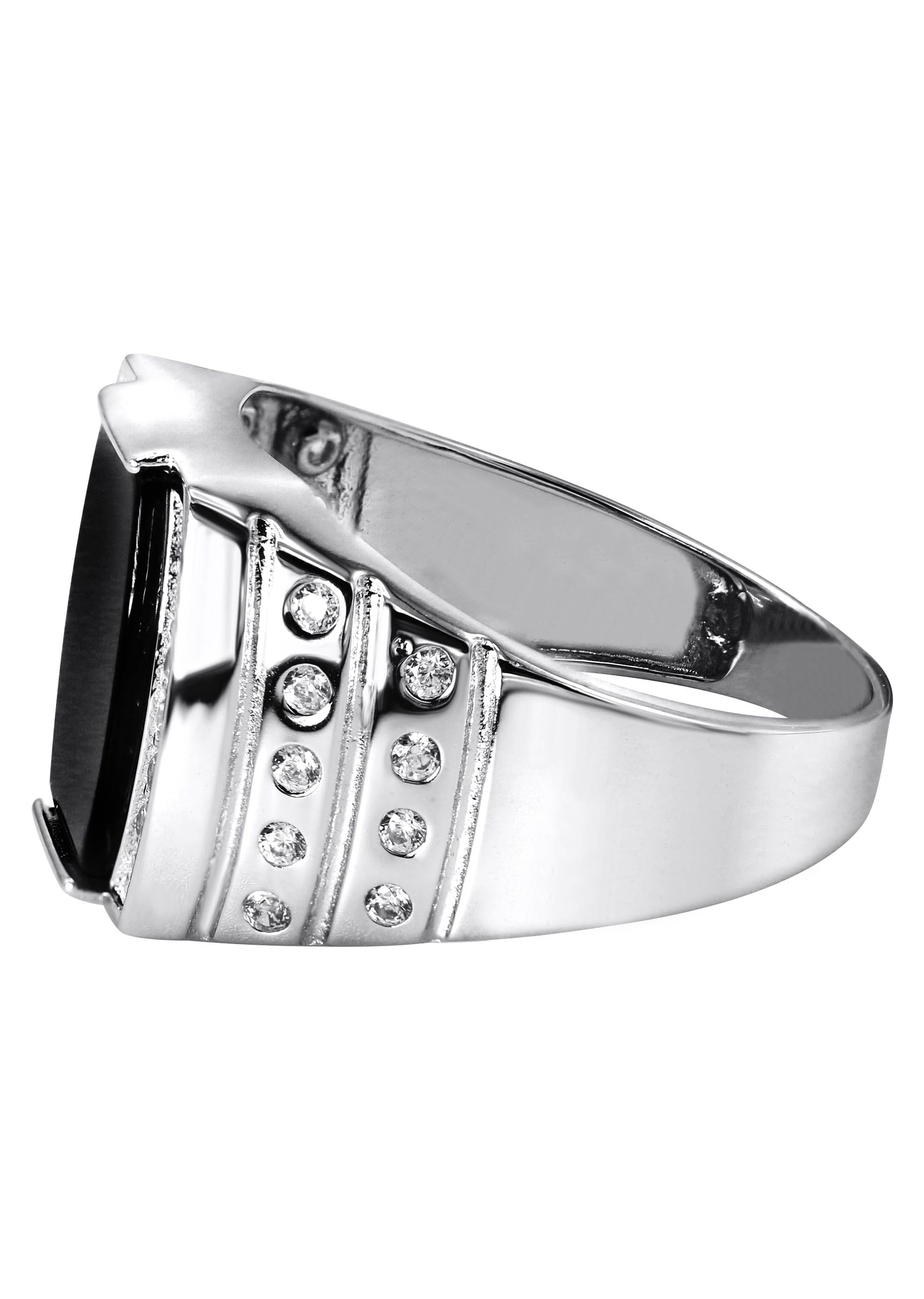 Manufacturer 43 Mens Silver CZ Onyx Ring | Appx 6.7 Grams