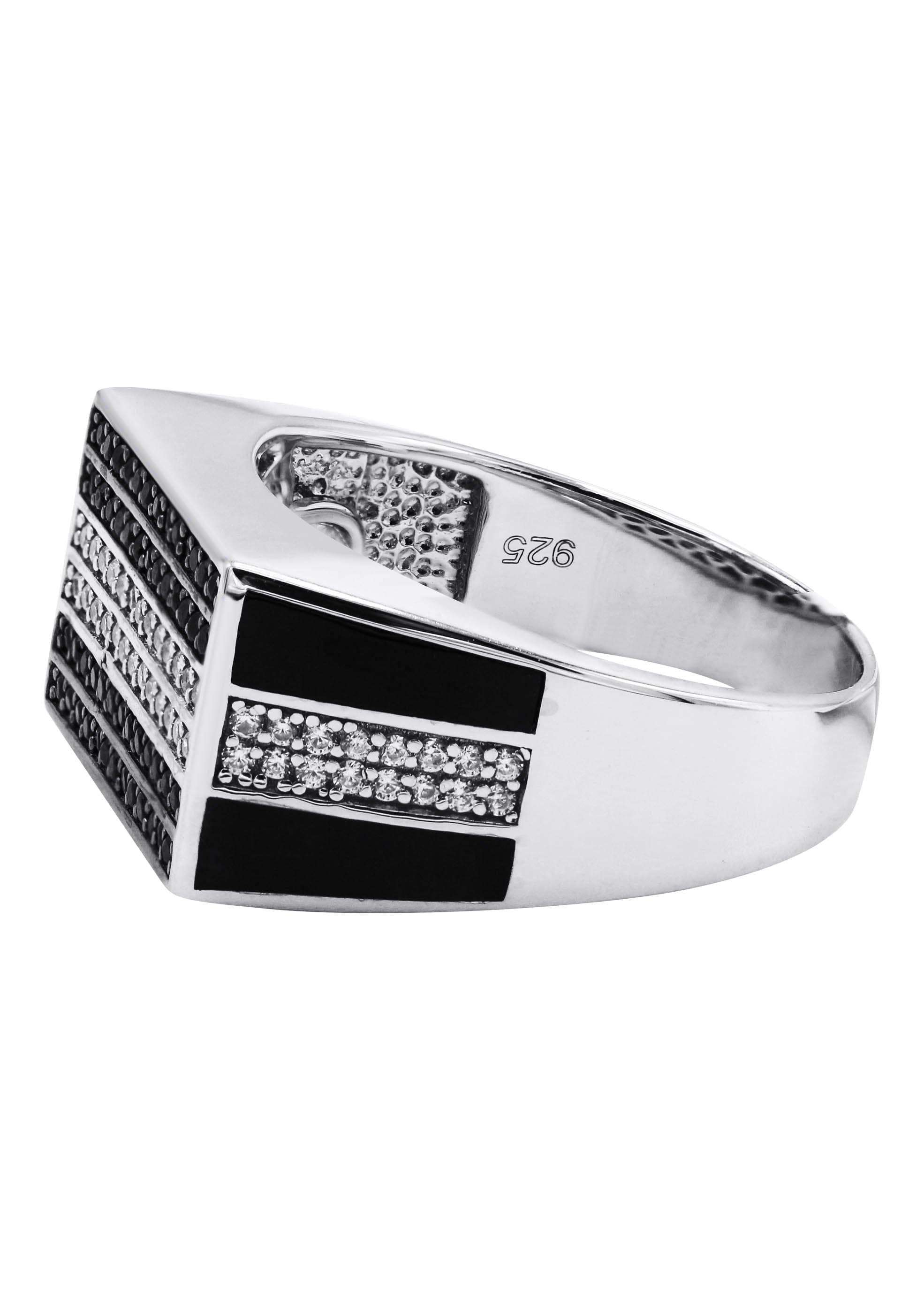 Manufacturer 43 Mens Silver CZ Onyx Ring | Appx 6.6 Grams