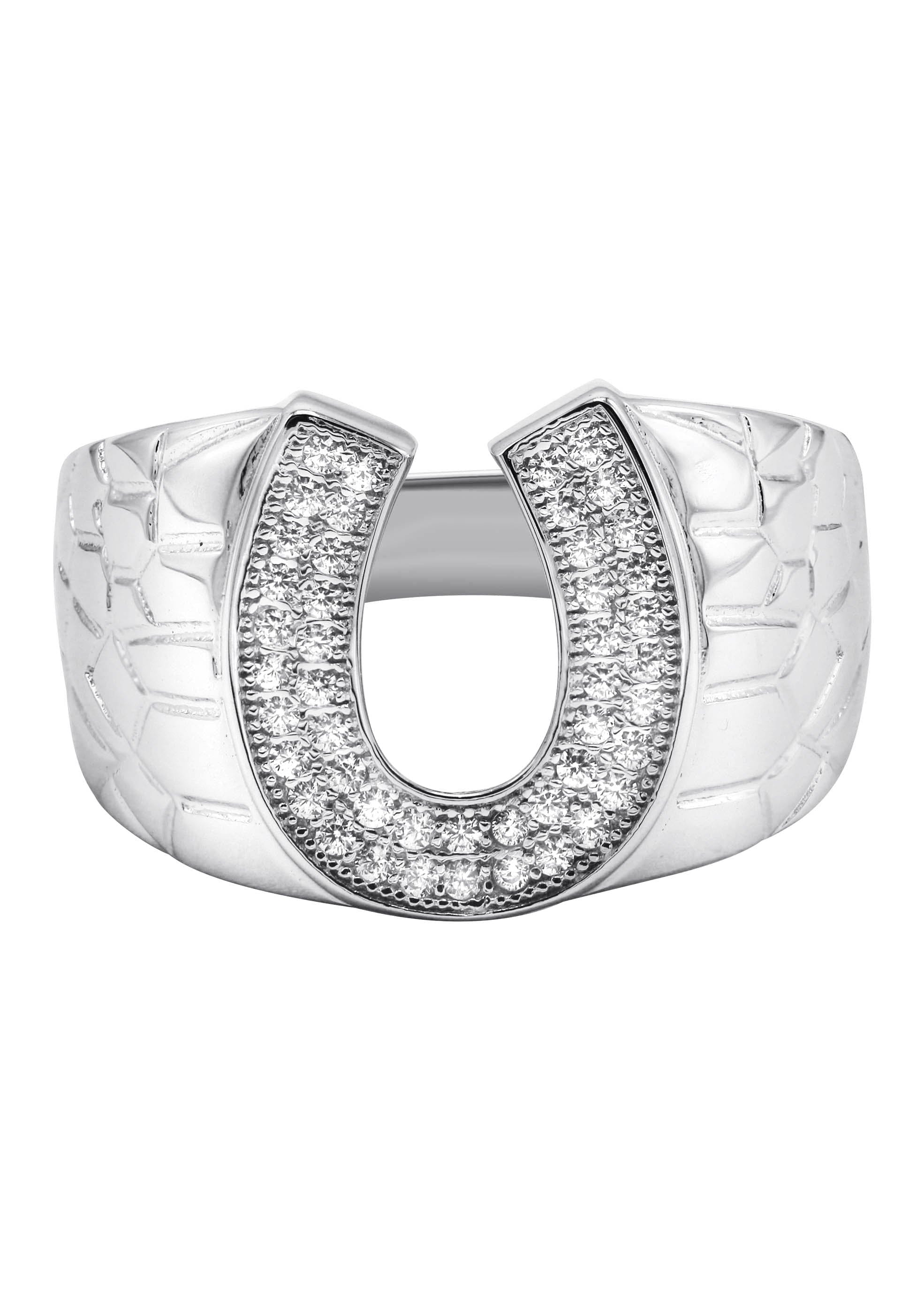 Manufacturer 43 Mens Silver CZ Horseshoe Ring | Appx 6.4 Grams