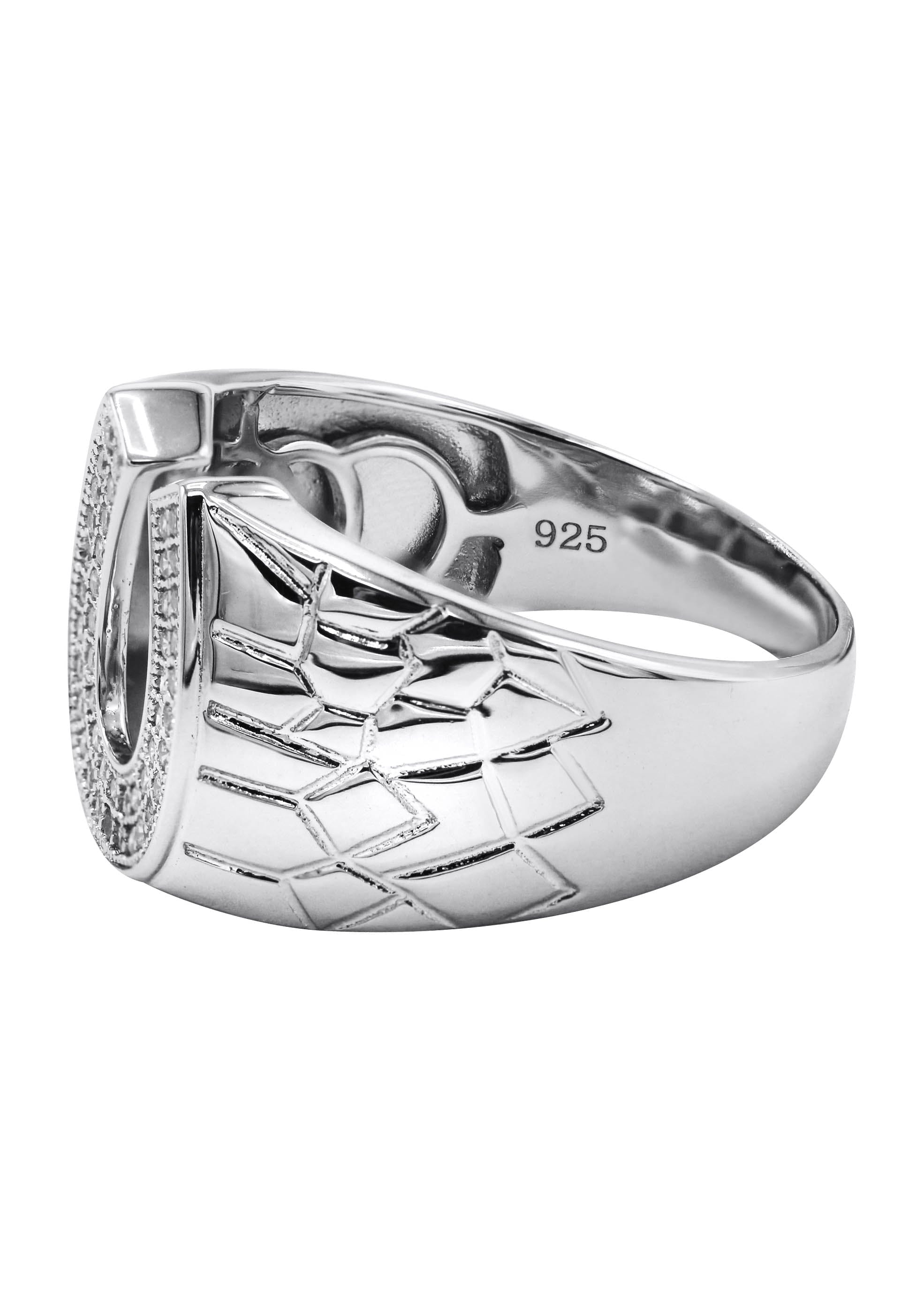 Manufacturer 43 Mens Silver CZ Horseshoe Ring | Appx 6.4 Grams