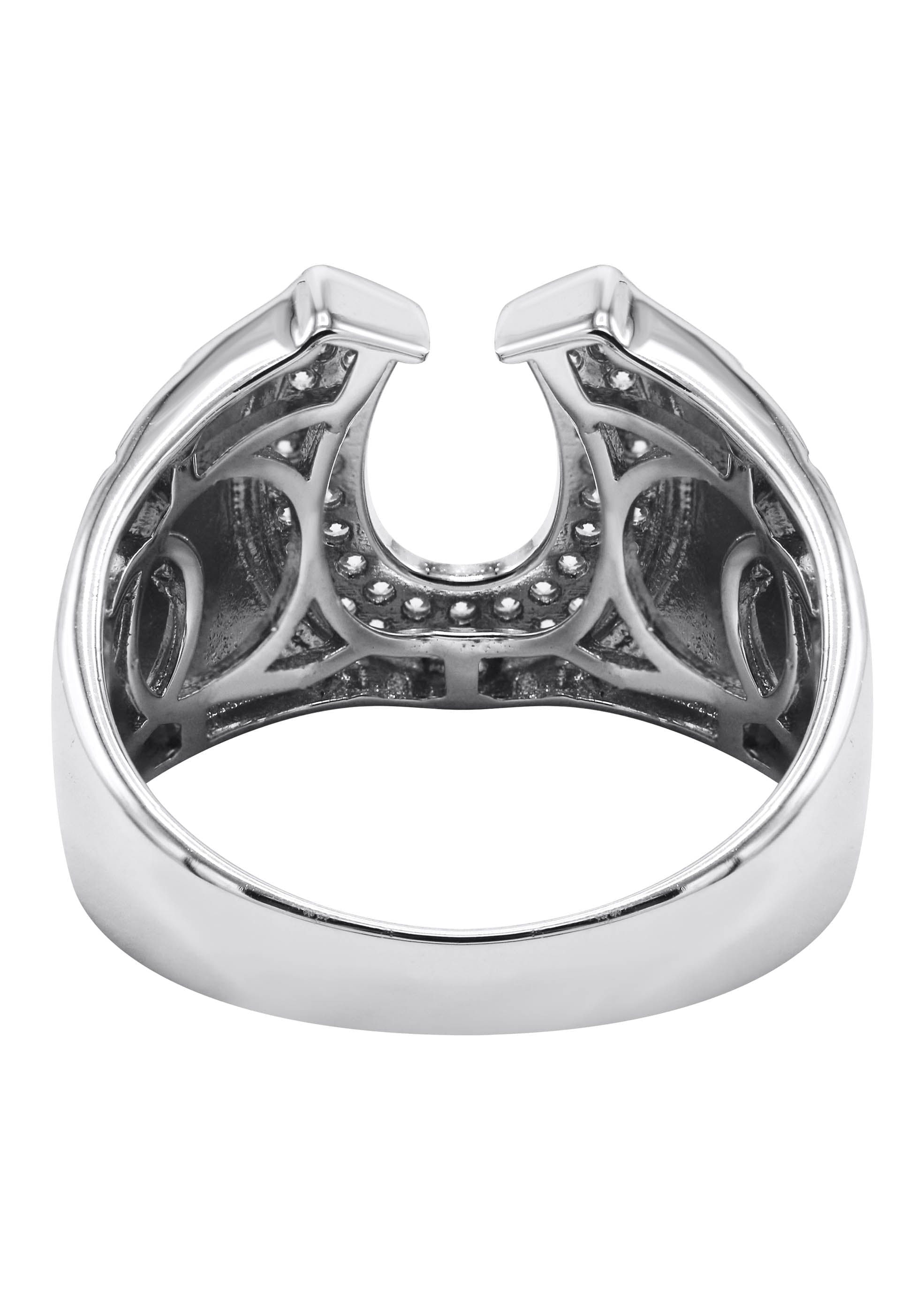 Manufacturer 43 Mens Silver CZ Horseshoe Ring | Appx 6.4 Grams