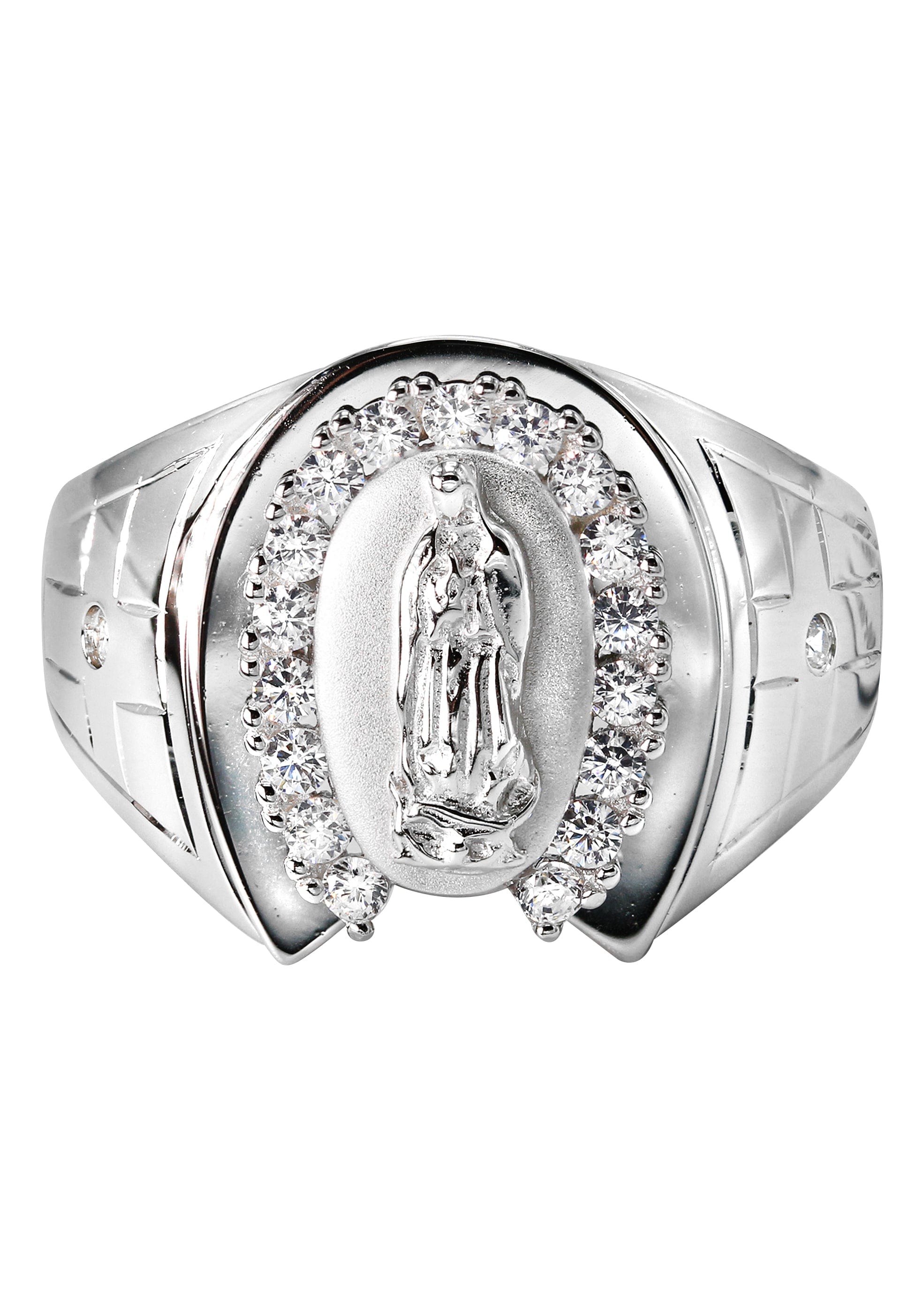 Manufacturer 43 Mens Silver CZ Virgin Mary Ring | Appx 6.3 Grams