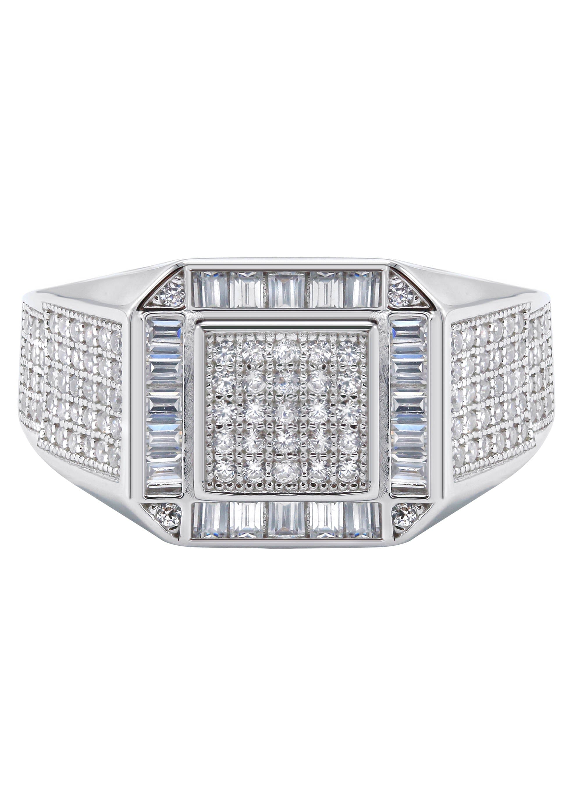 Manufacturer 43 Mens Silver CZ Baguette Signet Ring | Appx 5.5 Grams