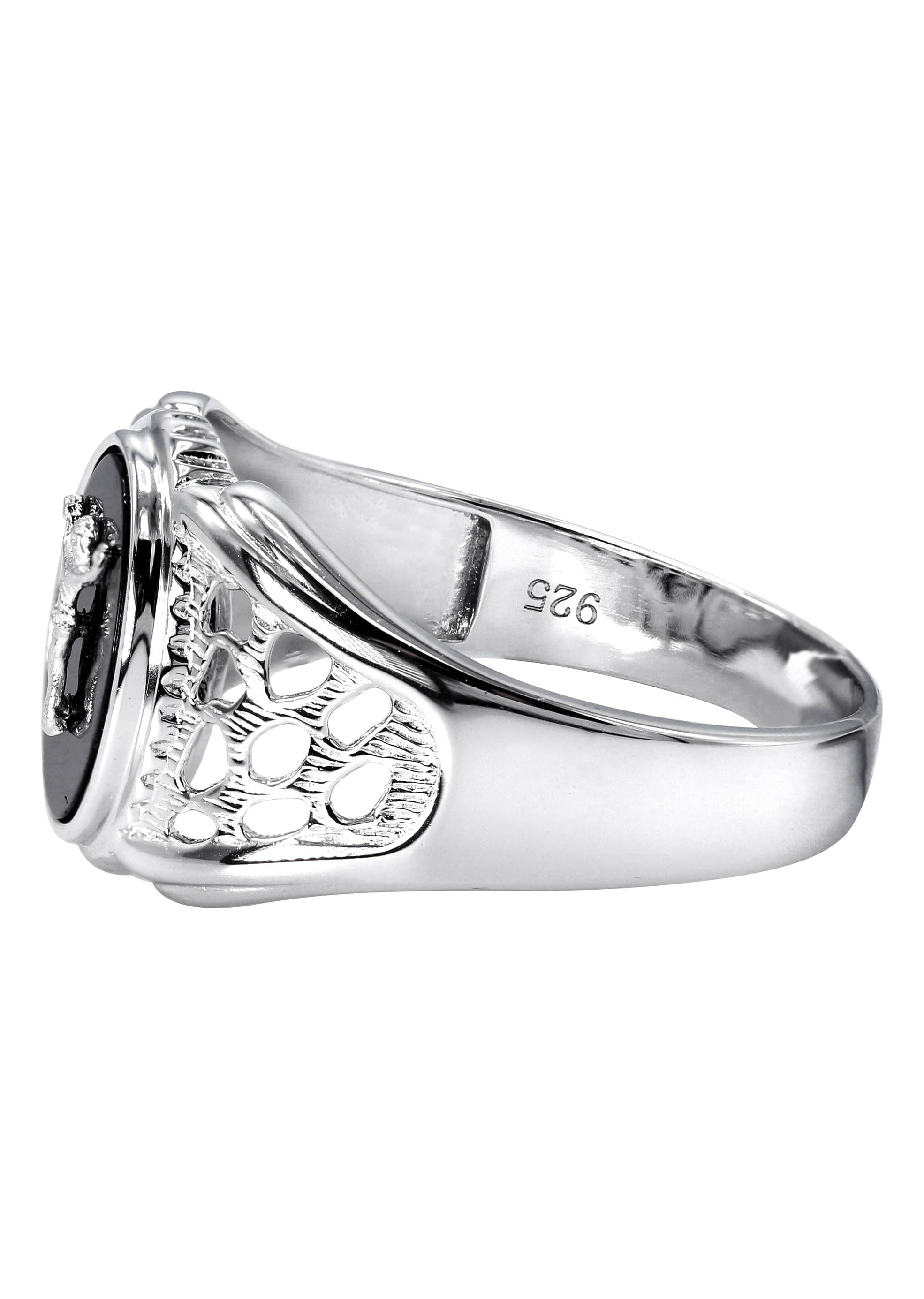 Manufacturer 43 Mens Silver Onyx Liberty Signet Ring | Appx 4 Grams