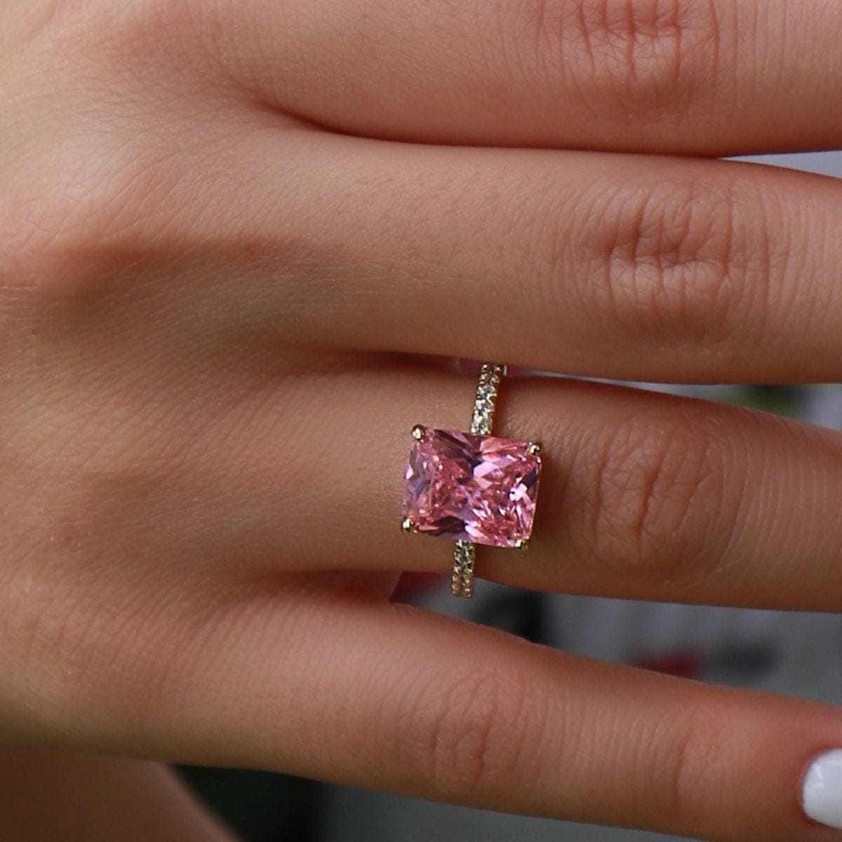 GLD PROMO - WOMEN Cocktail Ring in Pink - Yellow Gold Vermeil