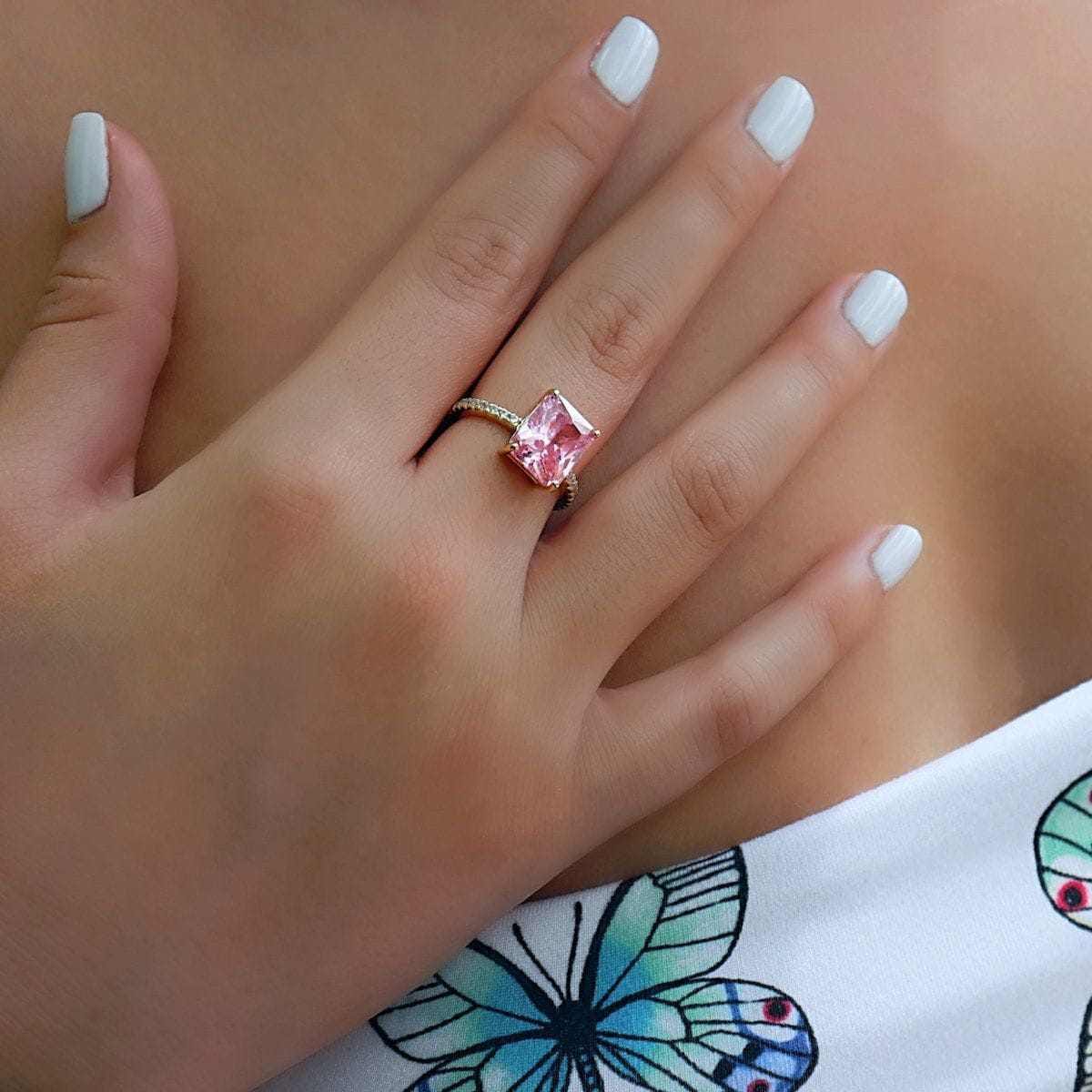 GLD PROMO - WOMEN Cocktail Ring in Pink - Yellow Gold Vermeil