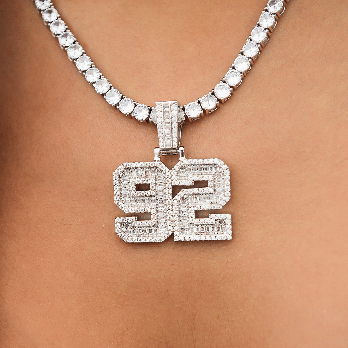 GLD Women Custom Iced Number Baguette Pendant