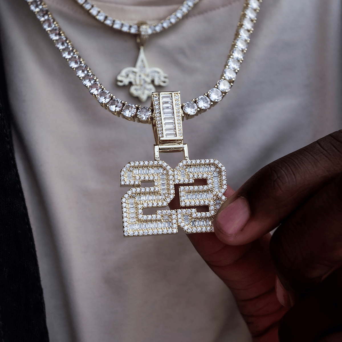 Custom Jewelry Custom Iced Number Baguette Pendant - Additional Letters