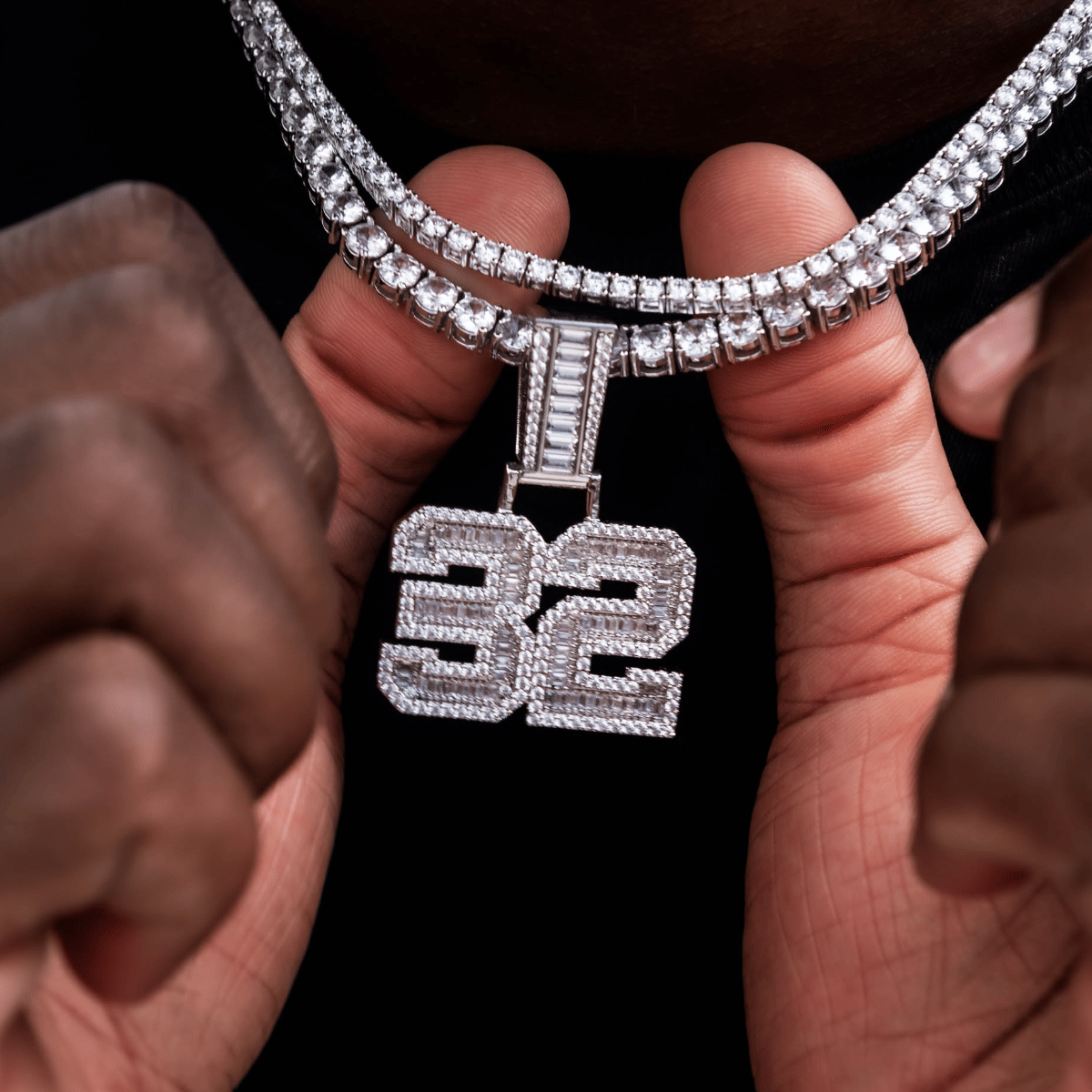 Custom Jewelry Custom Iced Number Baguette Pendant - Additional Letters