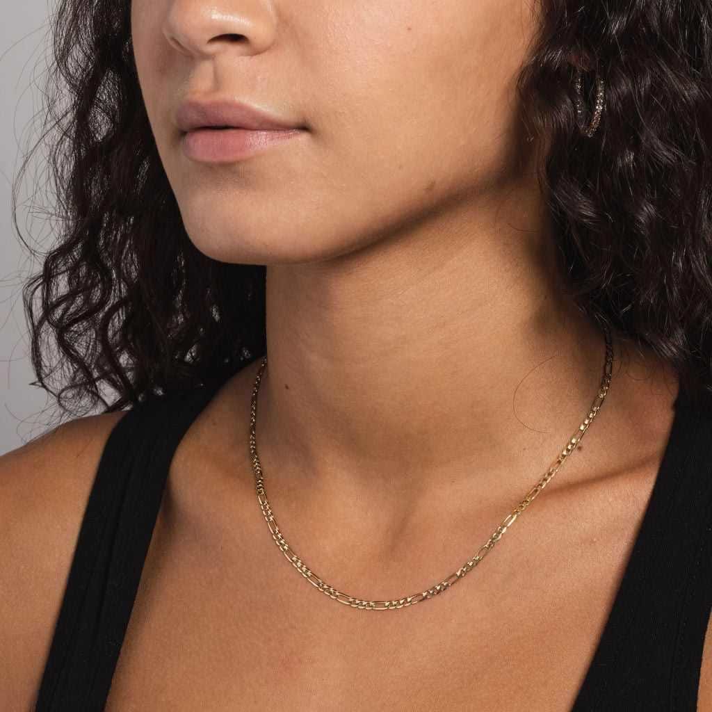 GLD Women Solid Gold Figaro Link Necklace (2 mm)