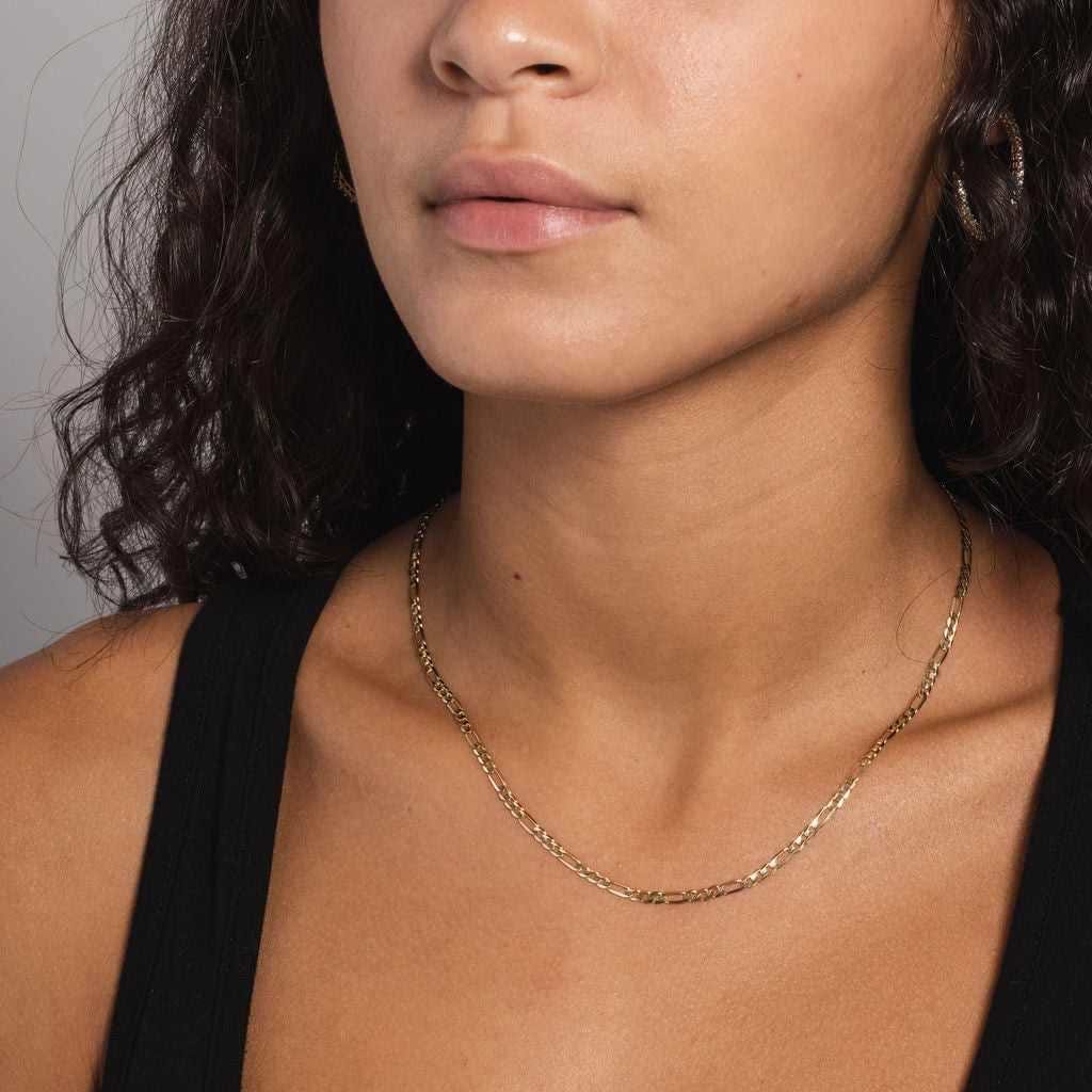 GLD Women Solid Gold Figaro Link Necklace (2 mm)